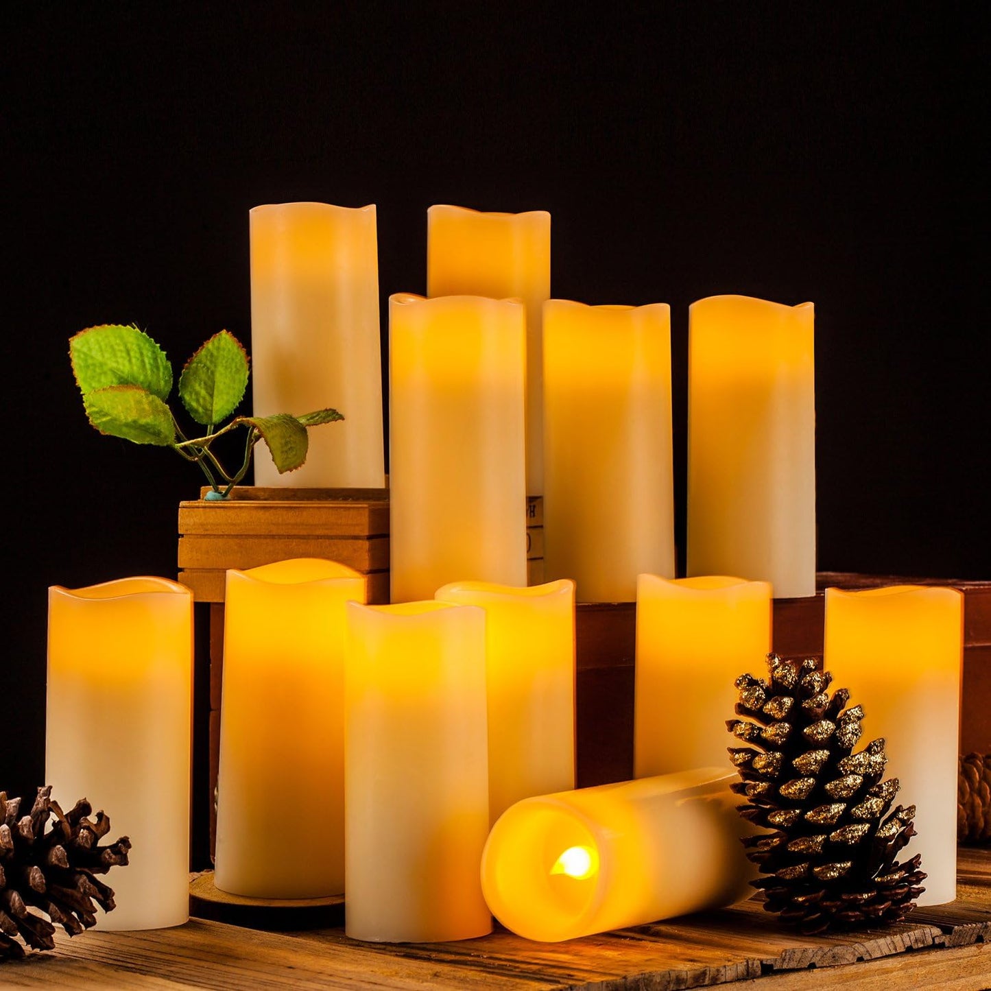 Flameless Candles Flickering LED Candles Set of 12 (D:2.2" X H:5") Ivory Real Wax Pillar Battery Opeated Candles with