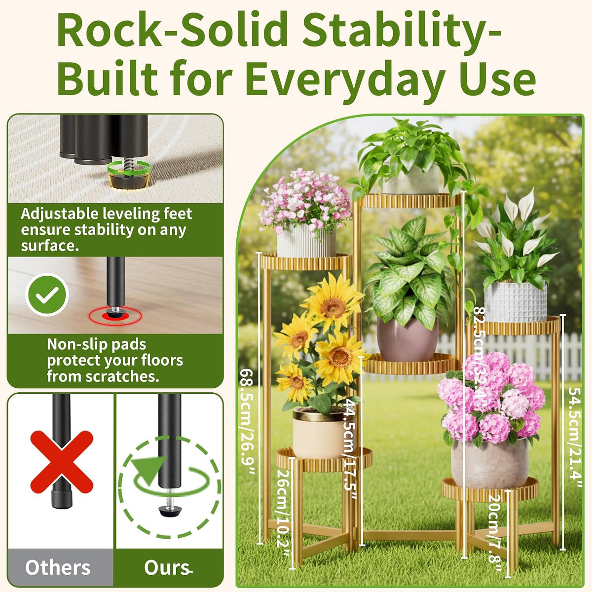 6 Tier Large Tiered Plant Stand Indoor, 7.9 Inch Wide Tall Corner Metal Plant Stands Outdoor for Multiple Plants