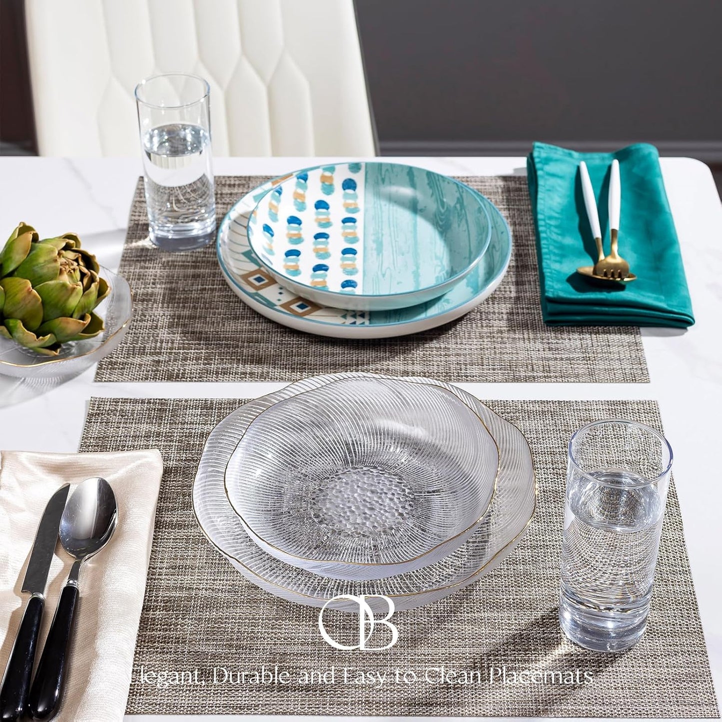 Placemats Set of 12 - Easy Clean Woven Vinyl Placemats for Dining Table, Indoor/Outdoor Place Mats, Washable PVC Table