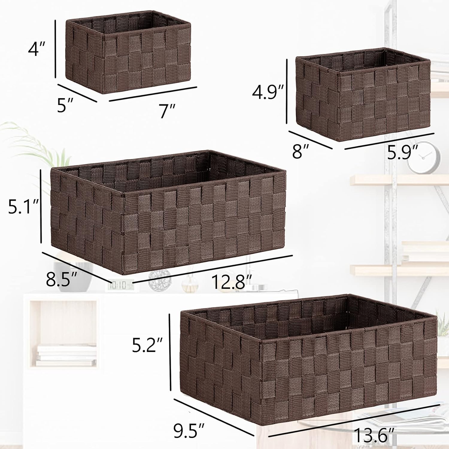Woven Storage Baskets for Organizing / Brown / Set of 6