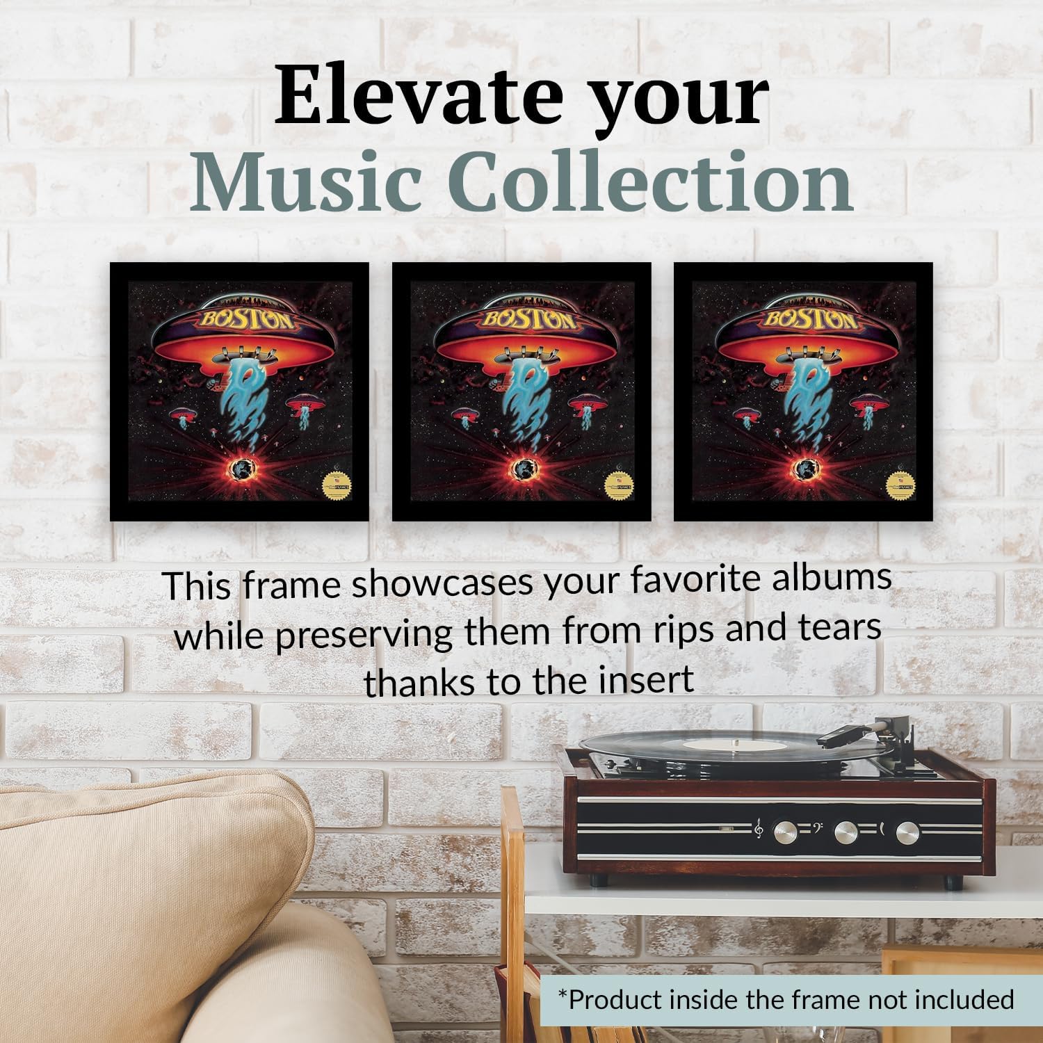 12.5"x12.5" LP Vinyl Record Frame Display, Music Album Cover Holder, Stunning Wall Art Decor w/No Mat, Dust-free Glass