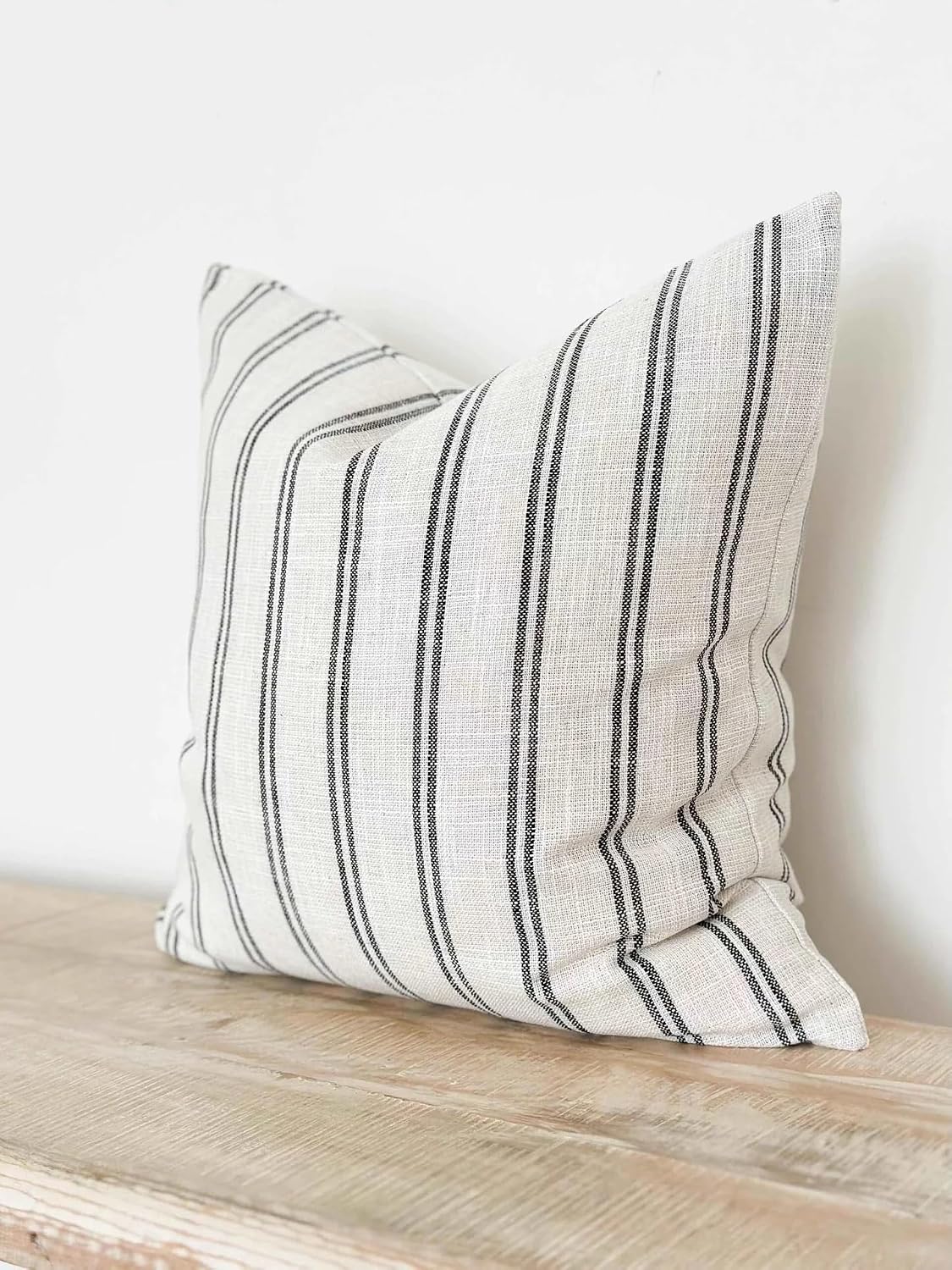 Farmhouse Linen Throw Pillow Cover / Black Striped / 18 x 18 / Set of 2