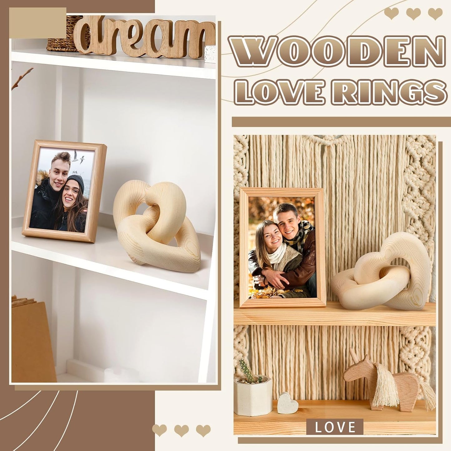 Interlocking Wooden Hearts Keepsake Mom Gifts Handmade Wooden Heart Knot Decor Wedding / Wood Grain