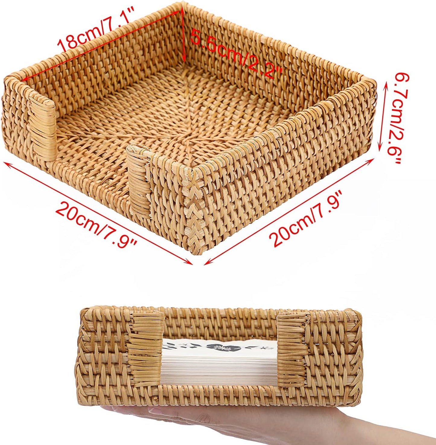 Rattan Napkin Basket / Honey Brown / 6.5 x 6.5 / Inch/ Luncheon