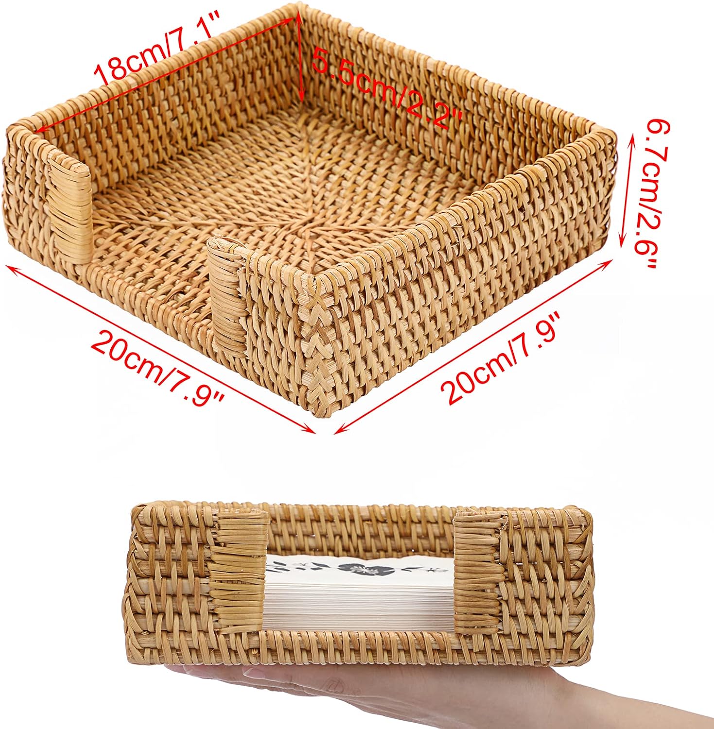 Rattan Napkin Basket / Honey Brown / 6.5 x 6.5 / Inch/ Luncheon