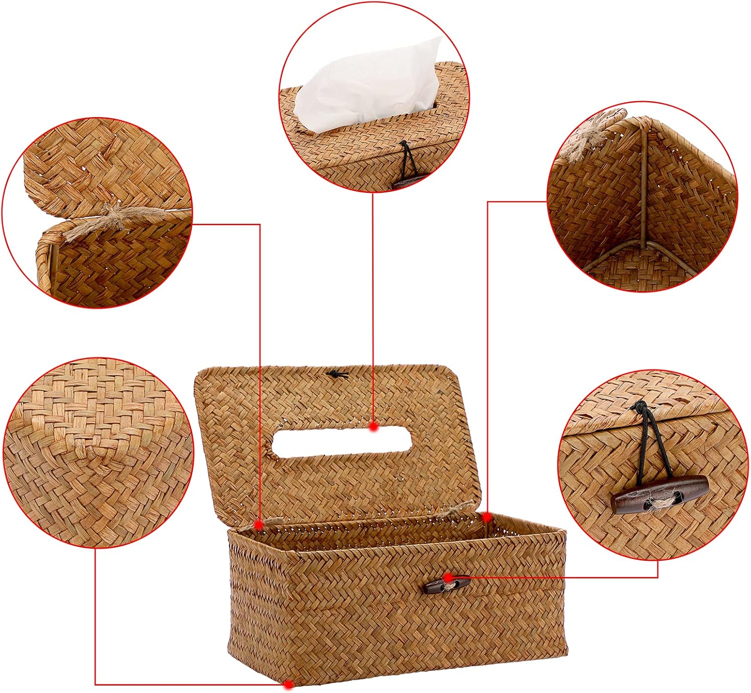 Tissue Box Cover Rectangle Tissue Box Seagrass Tissue Box Holder Woven Tissue / Caramel / Medium