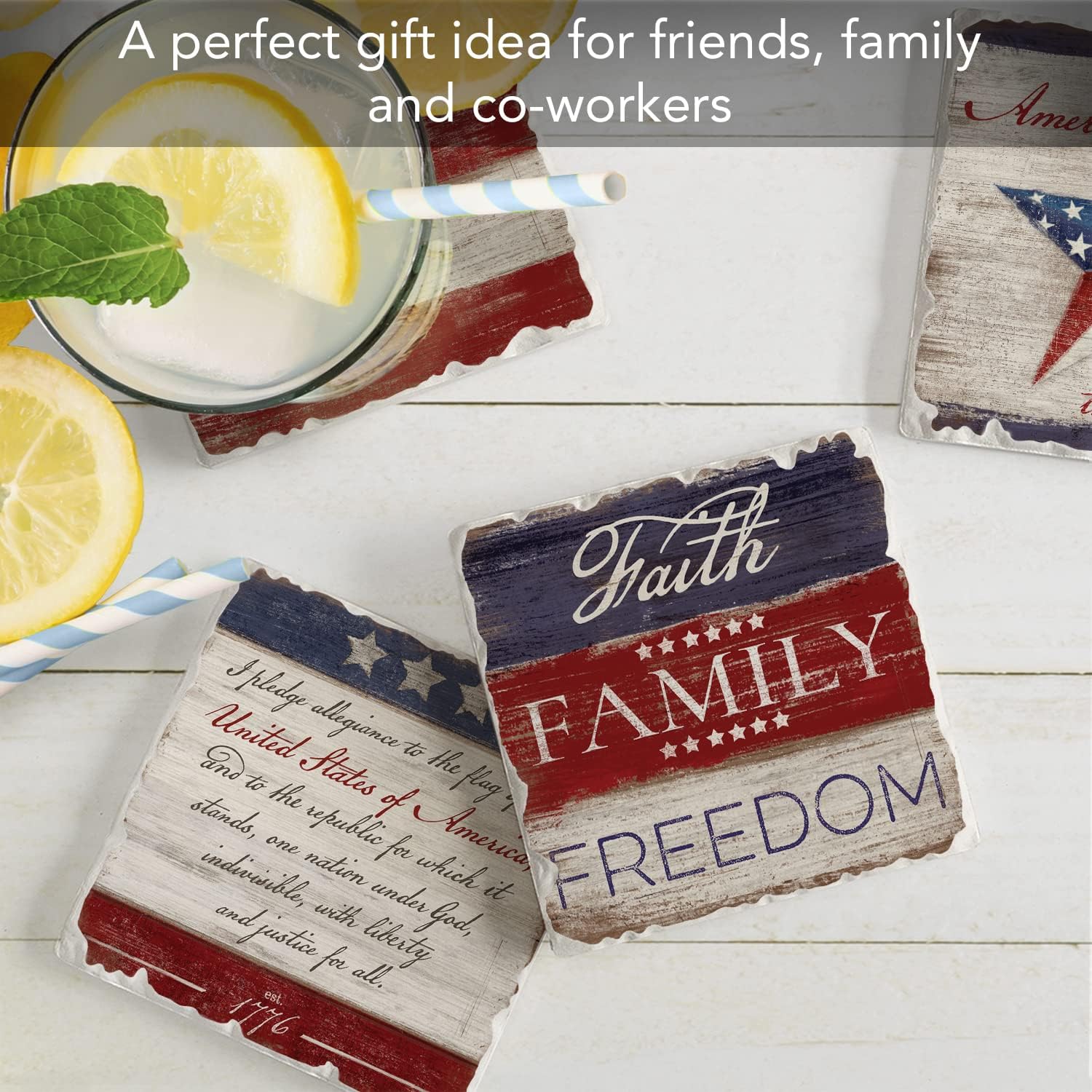 Thirstystone Americana Assorted Tumbled Tile Stone Coasters Manufactured in the USA / Set of 4