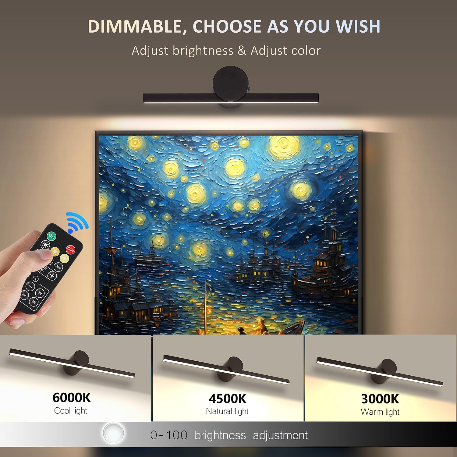ZitoStory Battery Operated Picture Light, Black, 11.41 Inch | Remote, Wireless, Dimmable, Rechargeable