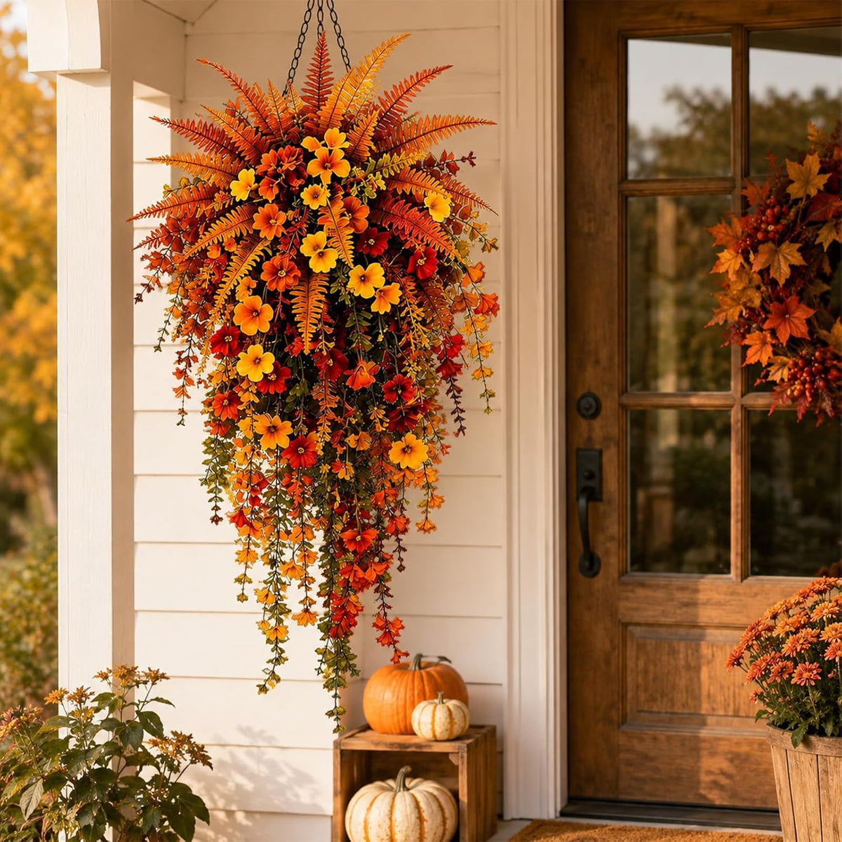 Dandat 2 Pcs Fall Cornucopia Basket Centerpiece 13.78 Inch, Imitation Vine