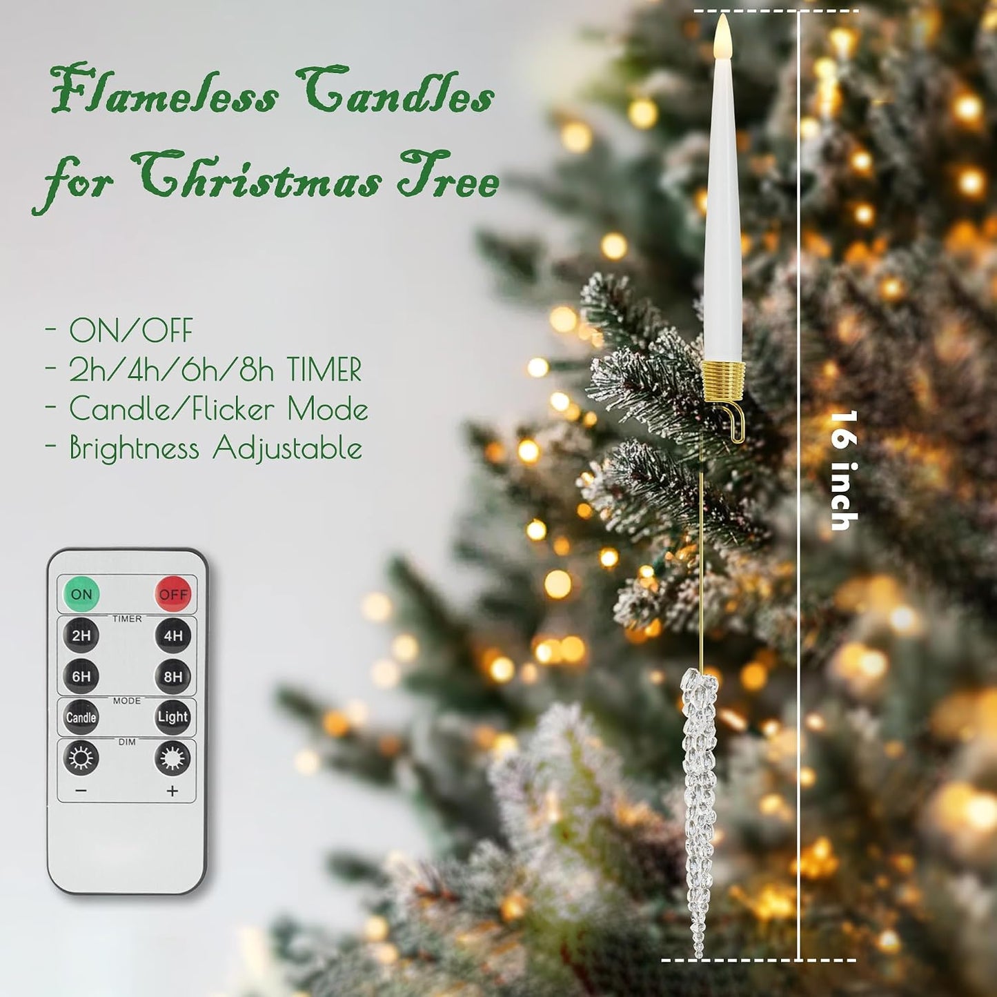 JOIONE Christmas Tree Candles, 12 Pack Crystal Icicles Tree Hanging Decor | Battery Operated, Remote Control, Crystal