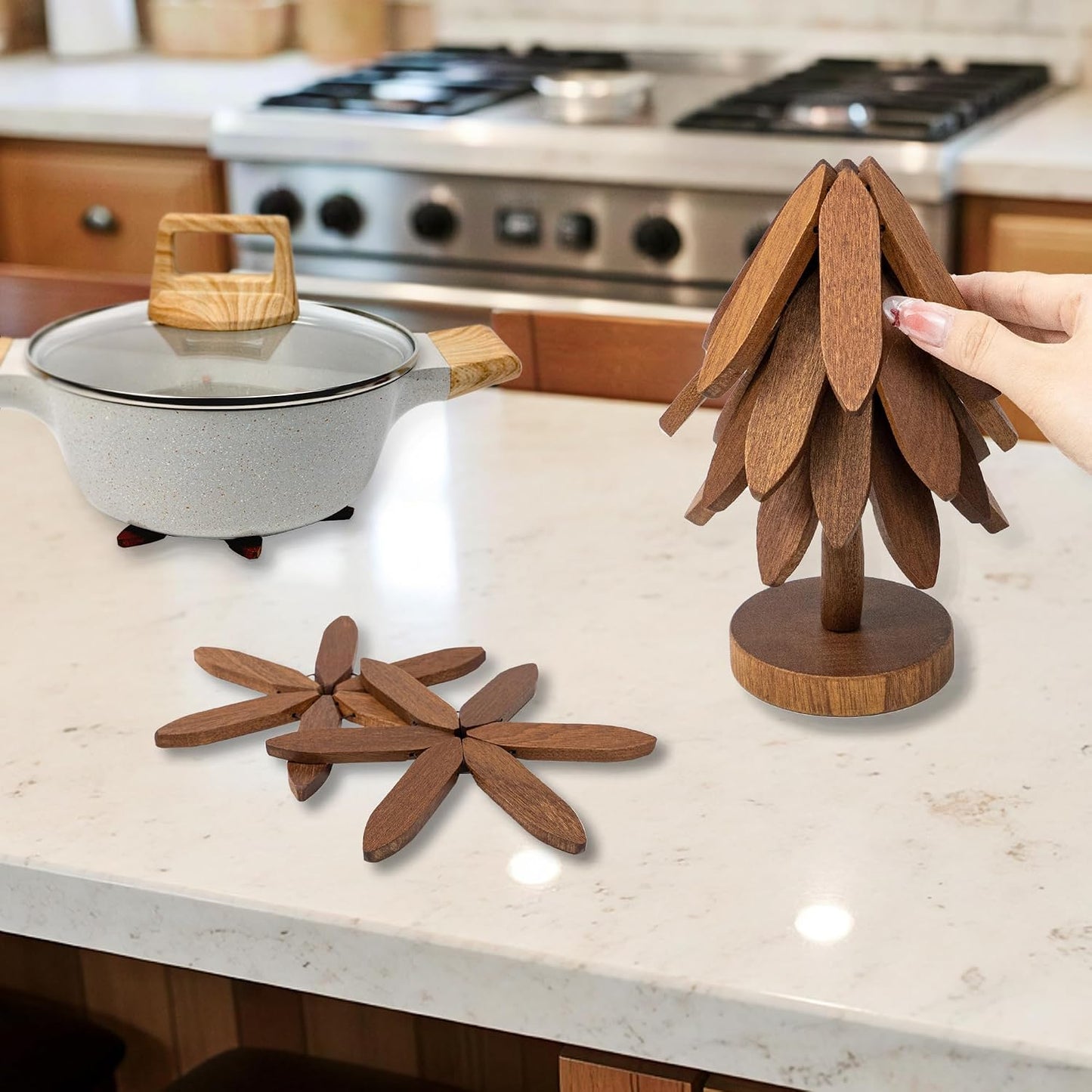 Wooden Tree-Shaped Trivets Set / Wood-1 / Large