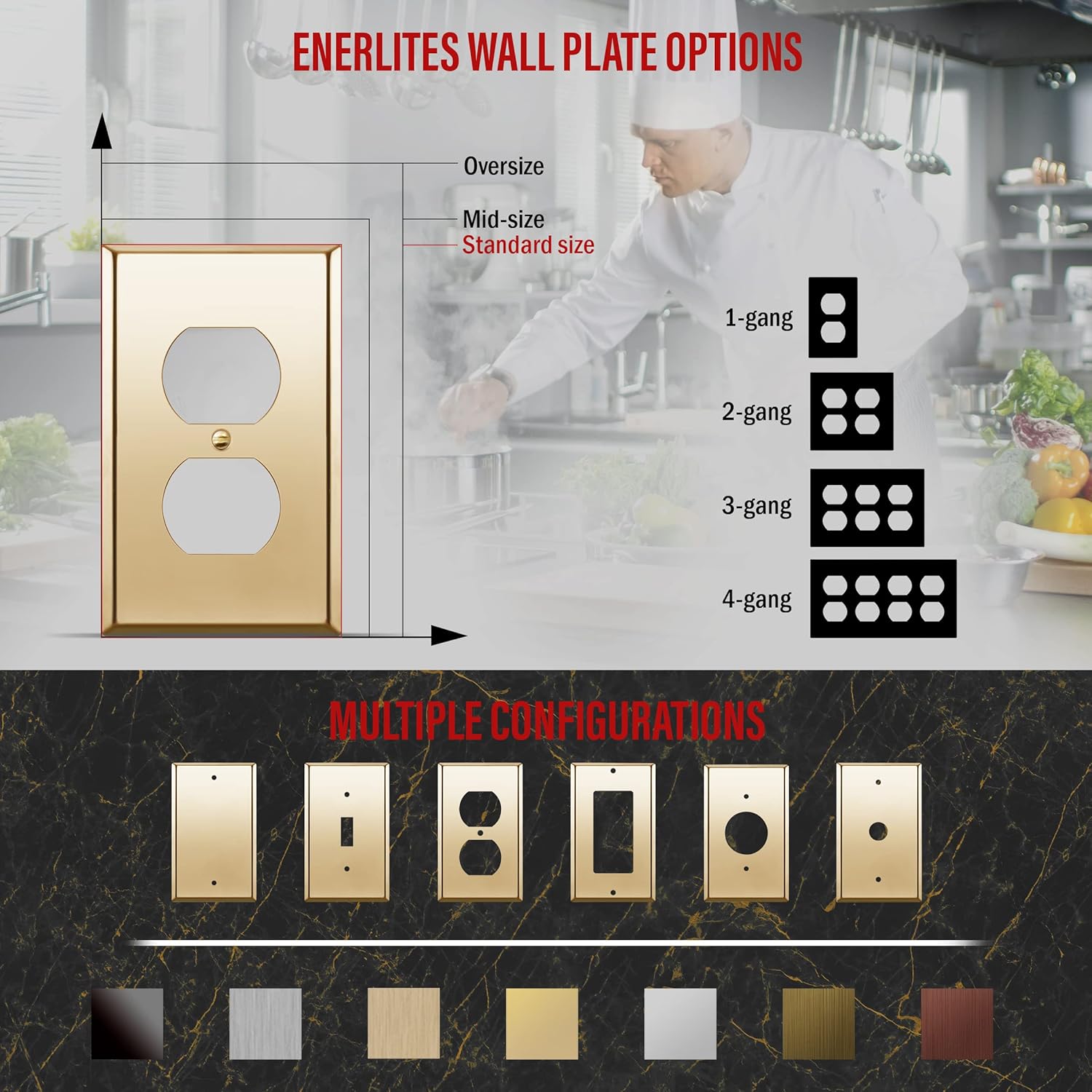ENERLITES Duplex Receptacle Outlet Metal Wall Plate, Stainless Steel 201, Corrosion Resistant, Size 1-Gang 4.50" x