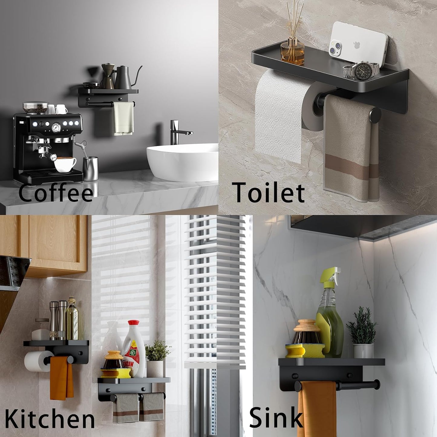 Double Toilet Paper Holder with Shelf, Commercial Toilet Paper Towel Holder Wall Mount, Tissue Roll Holder for Bathroom