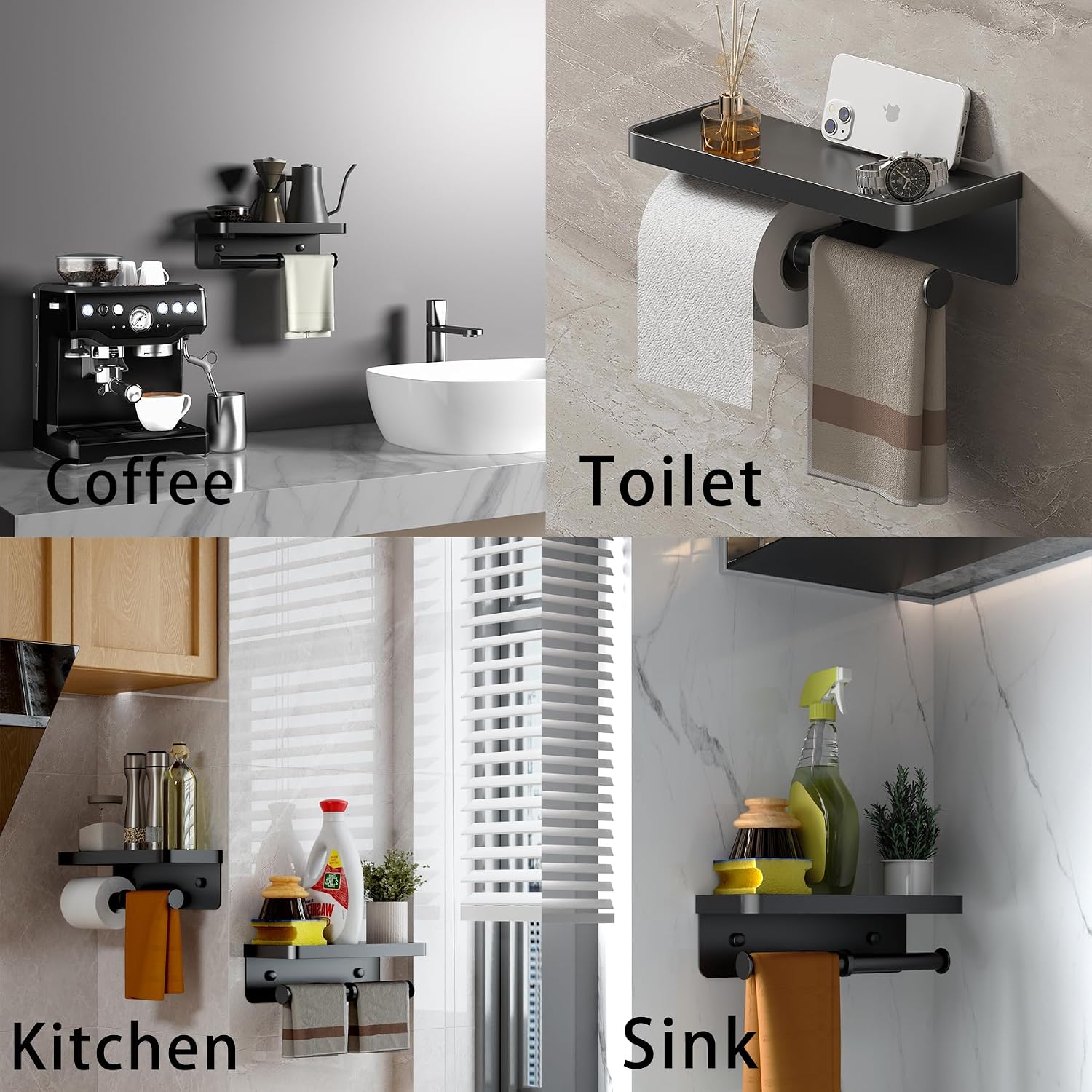 Double Toilet Paper Holder with Shelf, Commercial Toilet Paper Towel Holder Wall Mount, Tissue Roll Holder for Bathroom