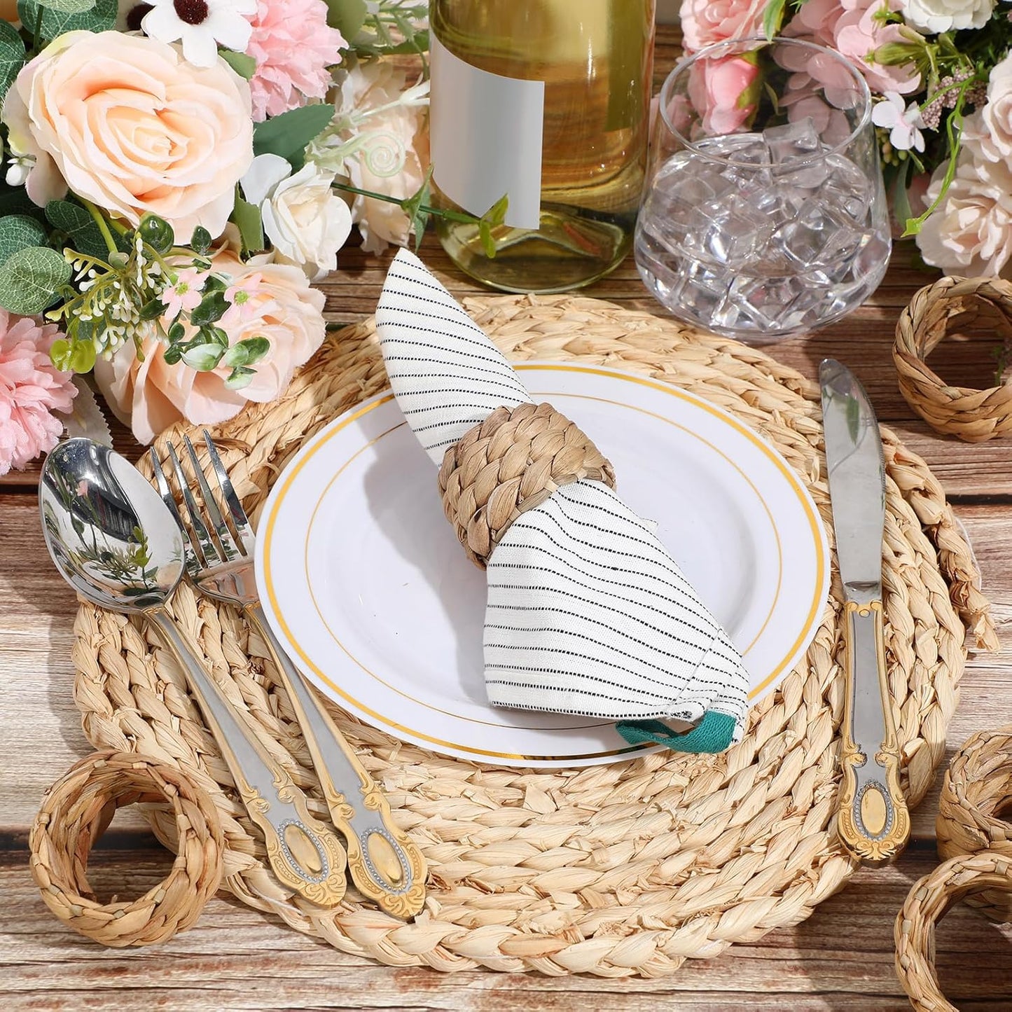 Rattan Napkin Rings Bulk Farmhouse Boho Napkins Rings Handmade Napkin Ring / Natural / Set of 36