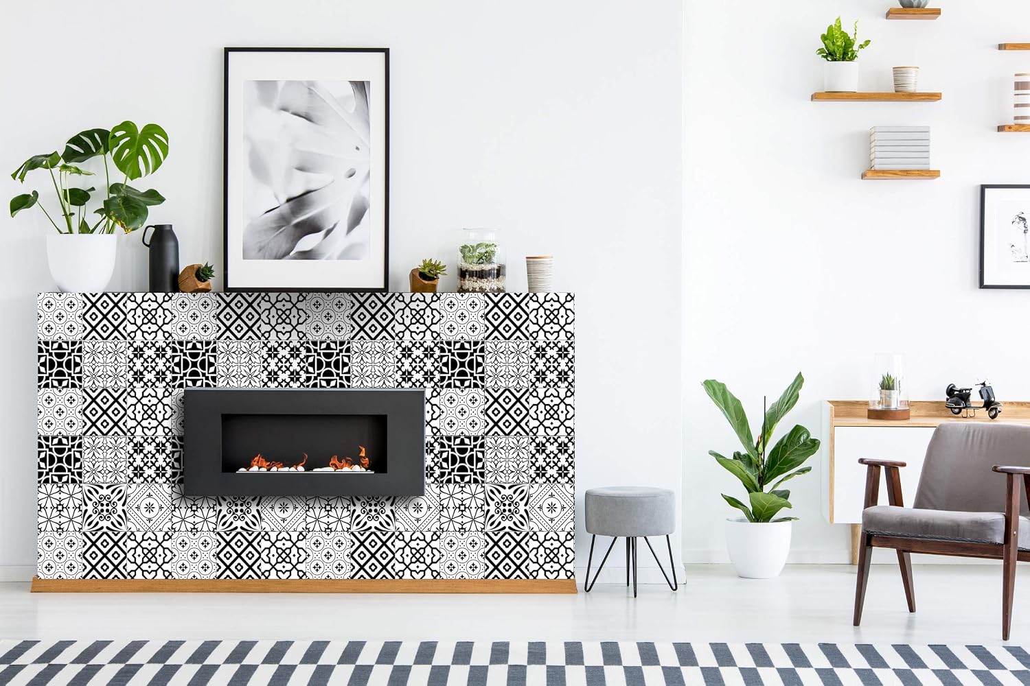 White Tile Stickers Peel and Stick Tile Stickers 24 PC Set backsplash Tile Decals / 4 x 4 / Black