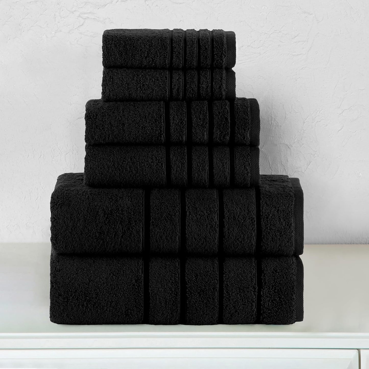 Elegant Comfort 4 Lines Viscose Stripe 6-Piece Premium Towel Set - 100% Turkish Cotton High Absorbent Luxury Bathroom