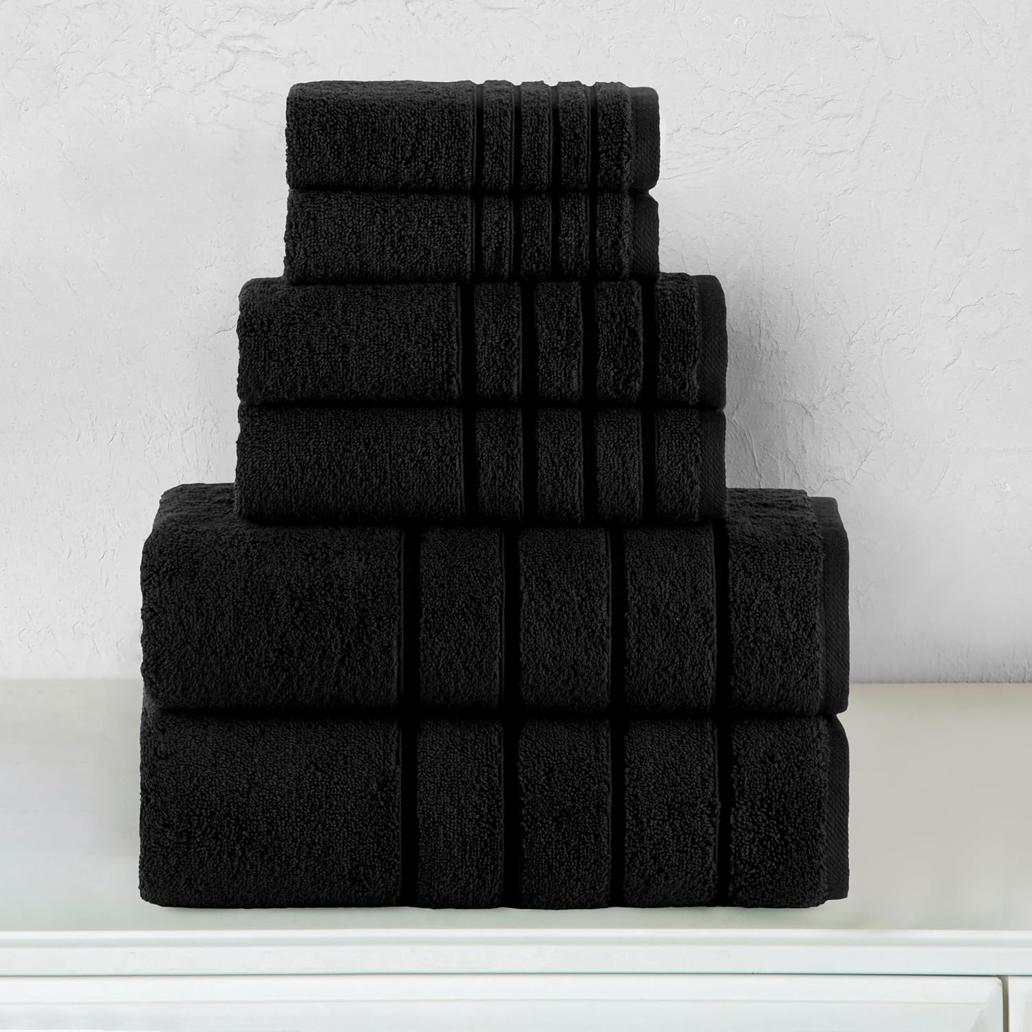 Elegant Comfort 4 Lines Viscose Stripe 6-Piece Premium Towel Set - 100% Turkish Cotton High Absorbent Luxury Bathroom
