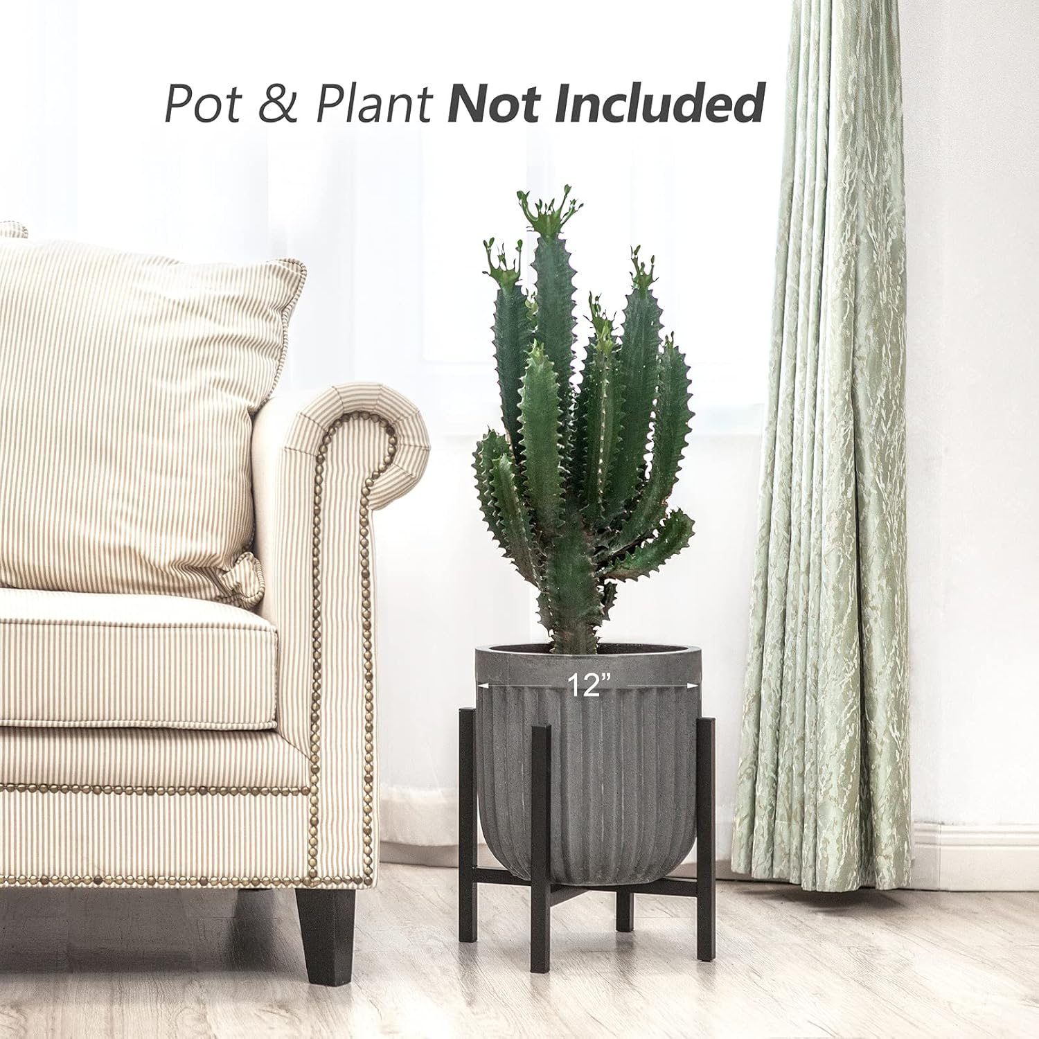 Mkono Plant Stand Indoor, Tall Metal Flower Pot Holder, Fit12” Pot Black | Modern Style, Non-slip Foot Pads, Stable