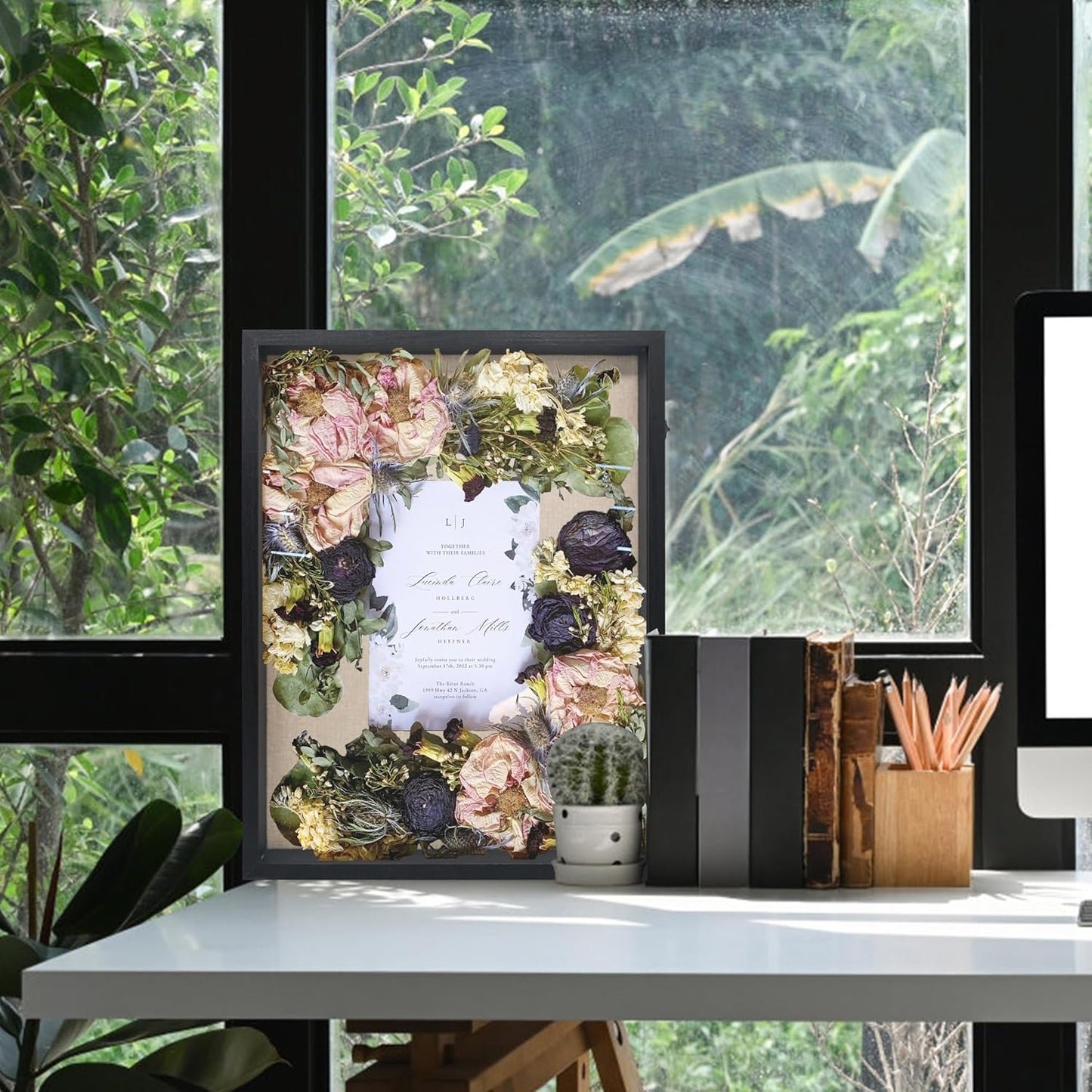 GraduationMall 18x24 Wood Shadow Box Frame Glass Door Display Case with Linen Back and 6 Stick Pins,1.5 inches Interior