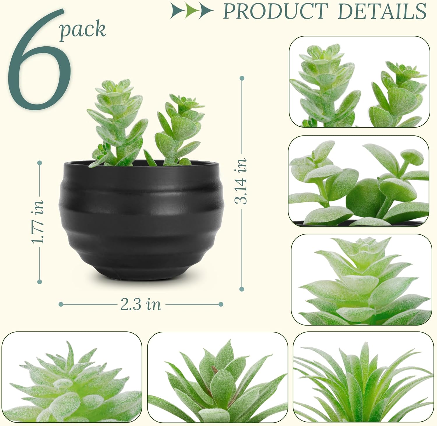 Succulents Plants Artificial in Pots Small Fake Plants for Halloween Decorations / Black / Set of 6