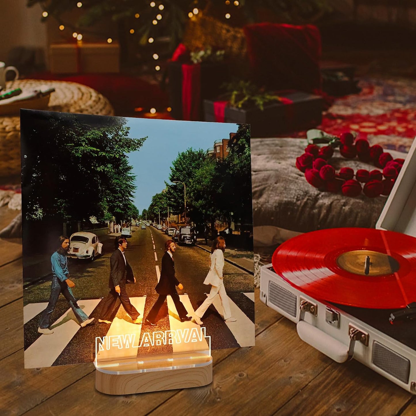 YuanDian Light up Personalised Vinyl Record Stand, Now Playing Customize Record Stand, Wooden Acrylic Holder for Vinyl