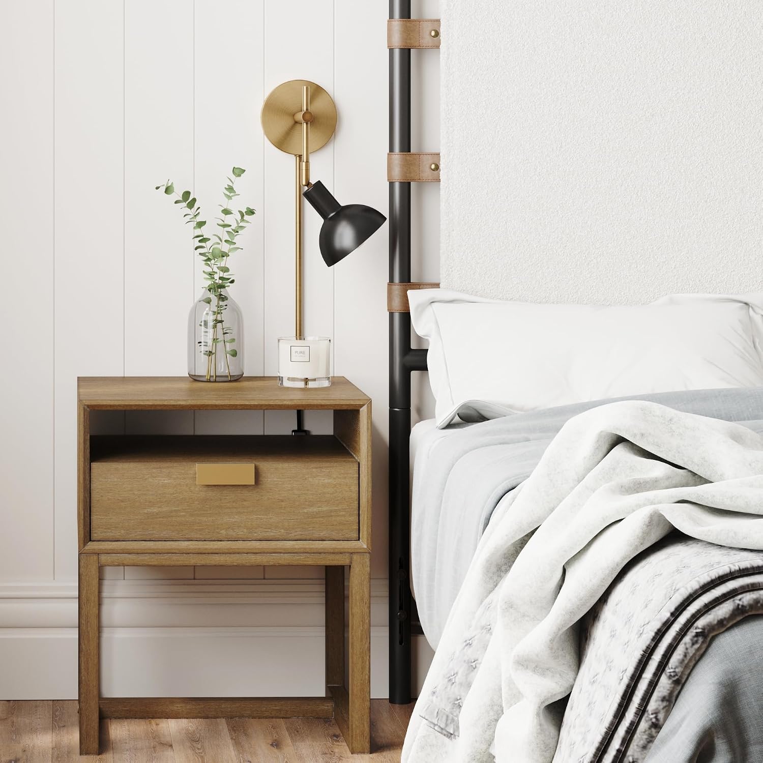 Nathan James Tamlin Wall Light Fixture, Wall Mounted 1-Light Lamp, Plugin Sconce with On/Off Switch for Living Room