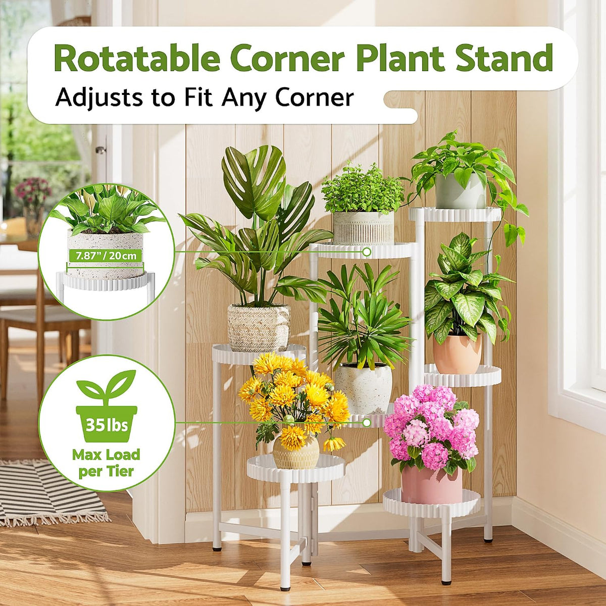 7 Tier Large Plant Stand Indoor, 7.9 Inch Wide Tall Corner Metal Plant Stands Outdoor for Multiple Plants, Folable