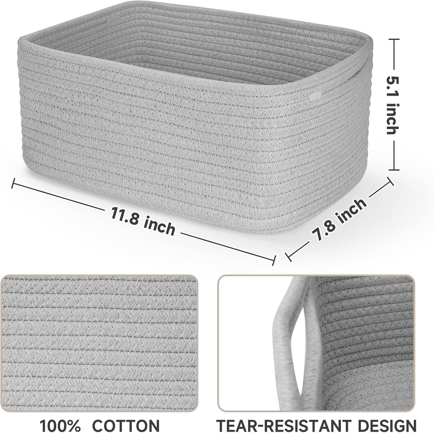 Small Woven Baskets / 11.8"lx7.8"wx5.1"h / Grey / Set of 3