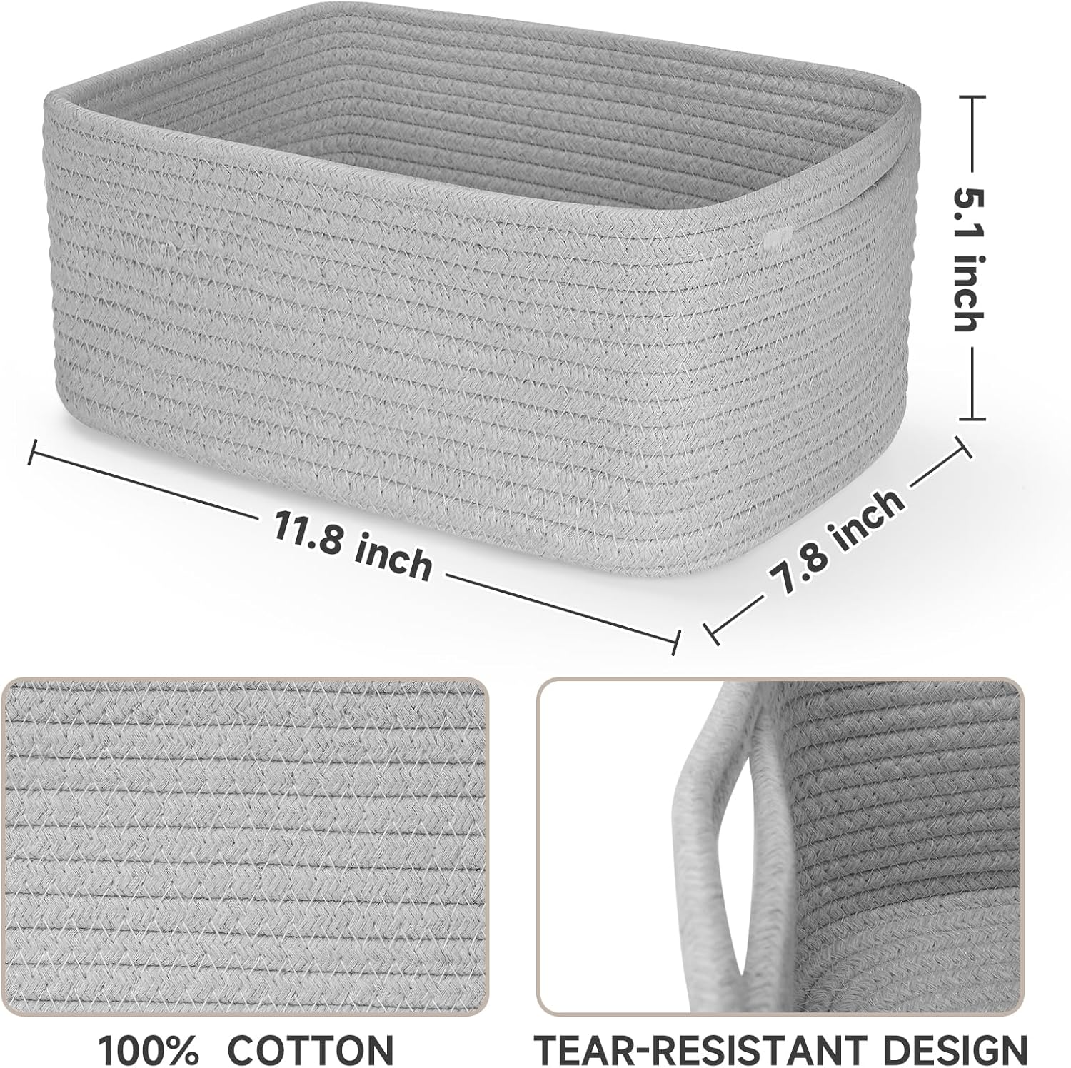 Small Woven Baskets / 11.8"lx7.8"wx5.1"h / Grey / Set of 3