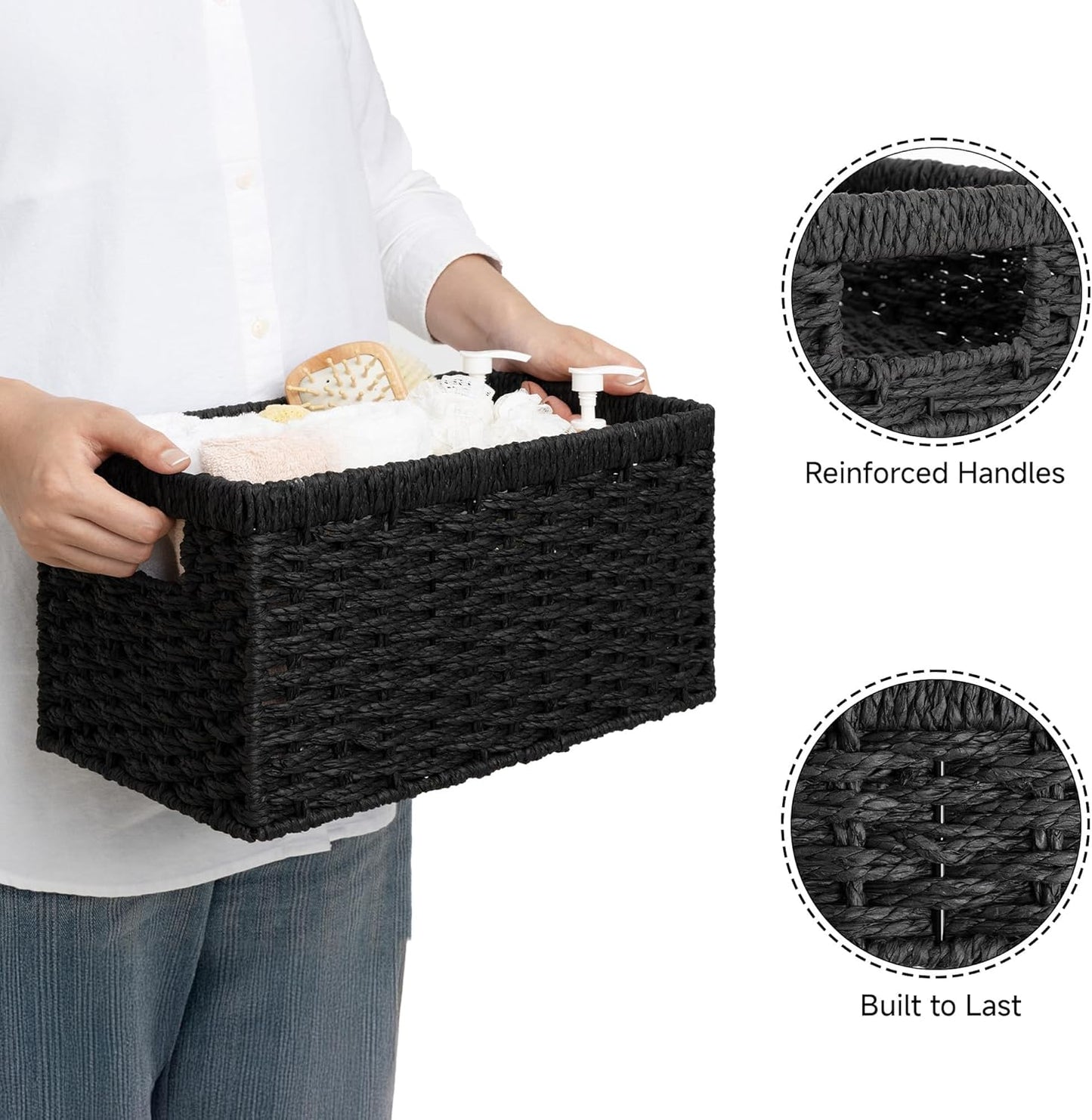 Wicker Storage Baskets for Organizing / Black / 2 x 13 / Set of 2