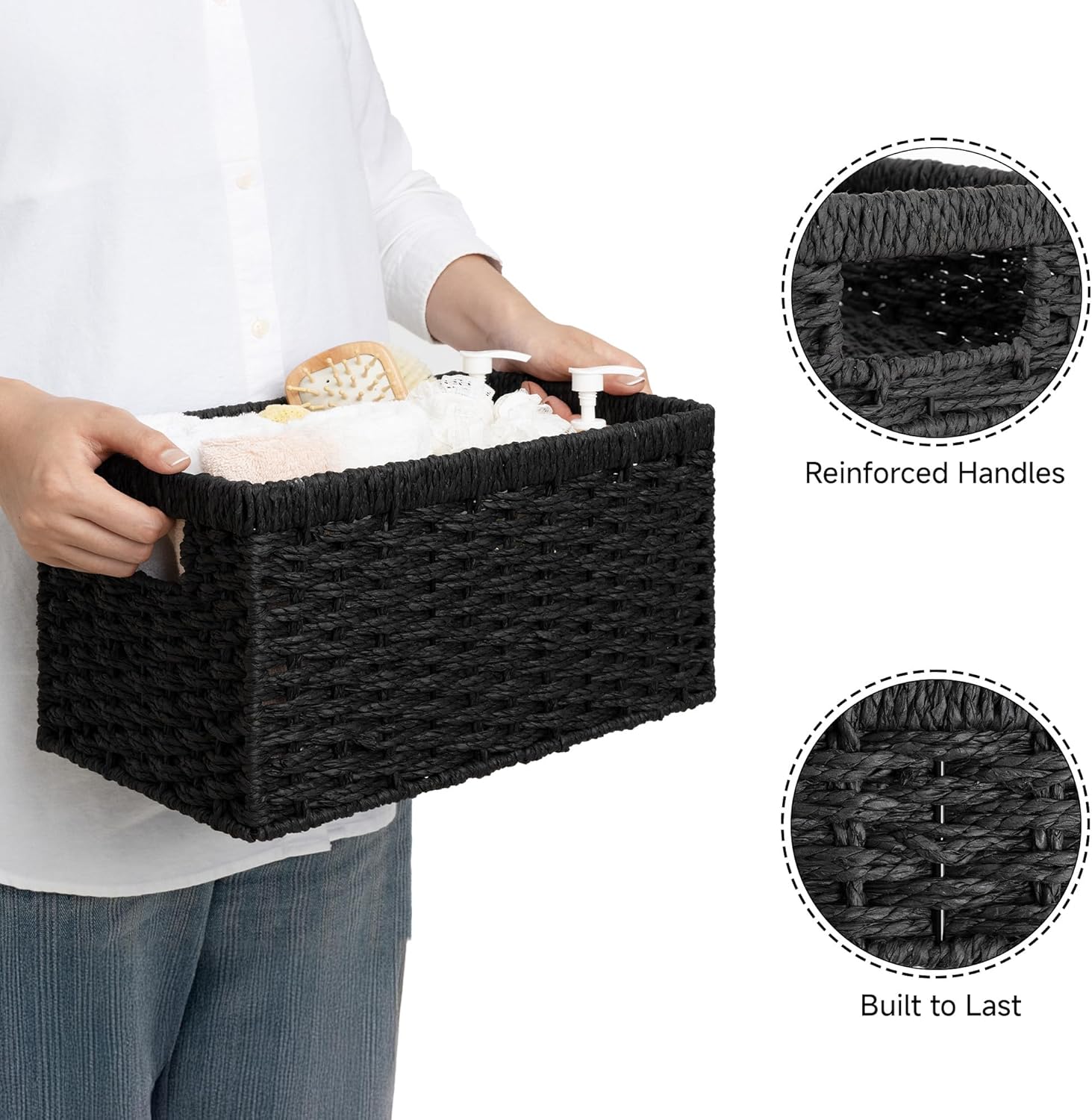 Wicker Storage Baskets for Organizing / Black / 2 x 13 / Set of 2
