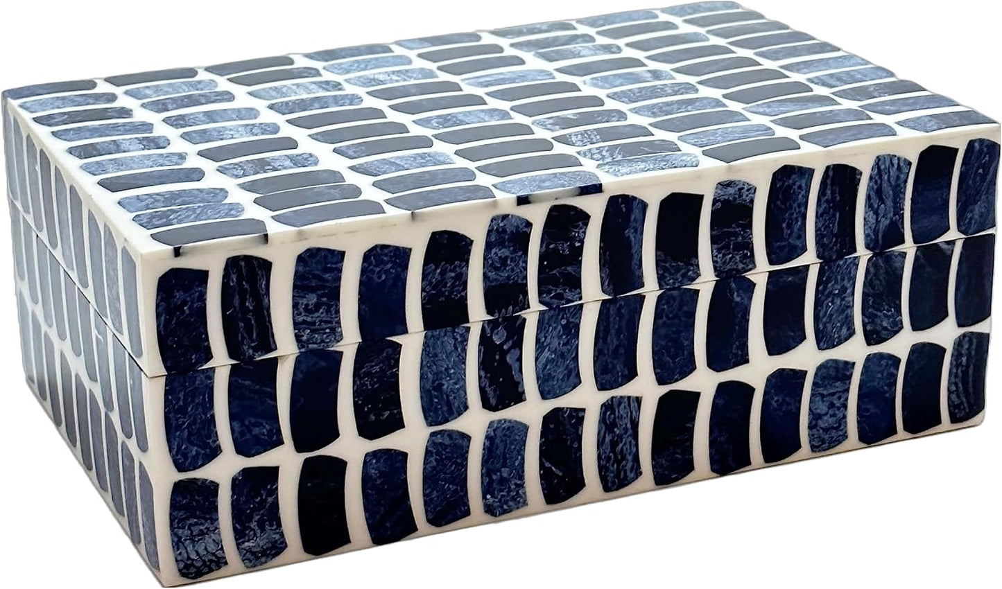 Home Decor Decorative Storage Wooden Box Small Shibu Organizer Tool Stash Card / Blue & Off White