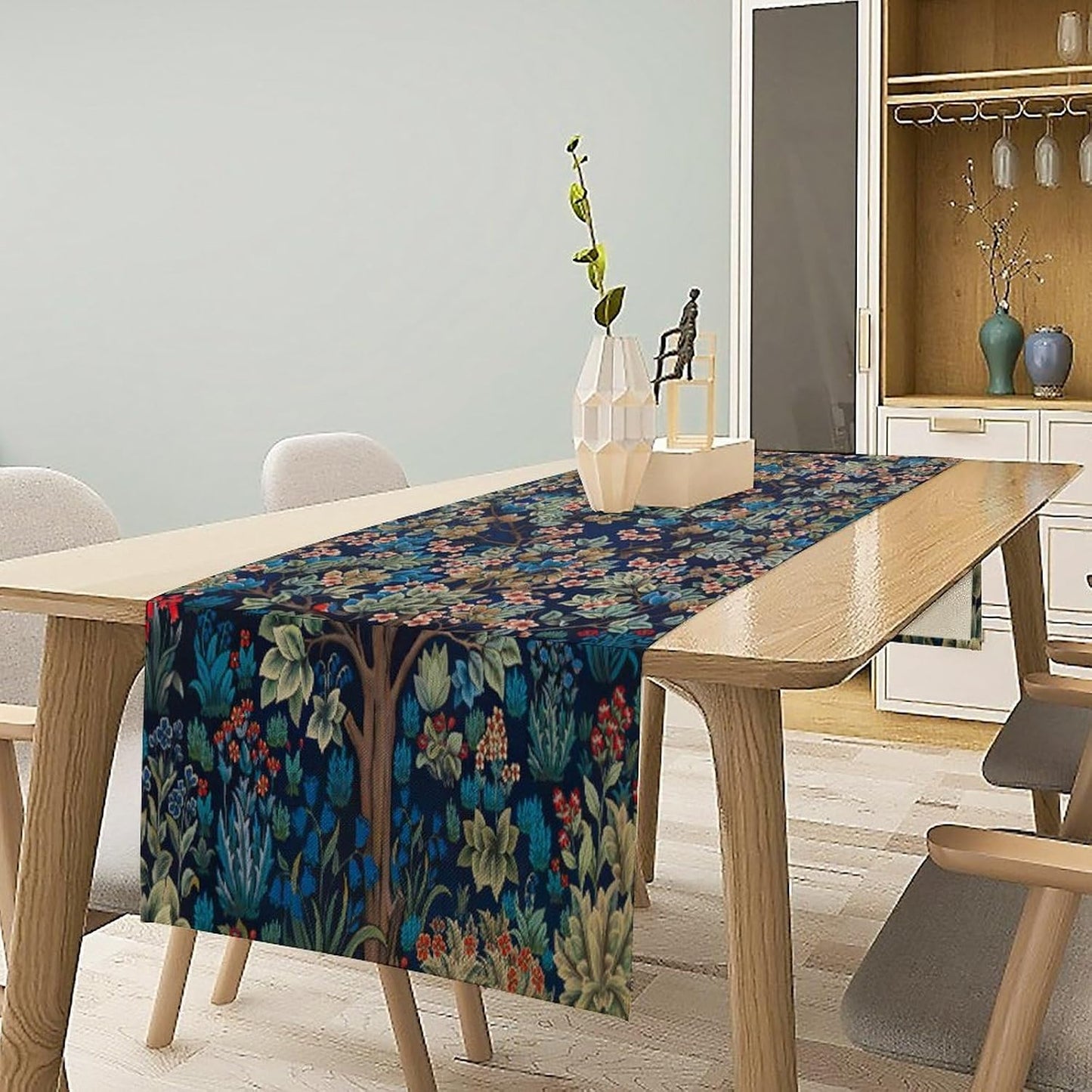 William Morris Floral Table Runner William Morris Art Retro Design Pattern Printed Linen Table Runner for Home Kitchen