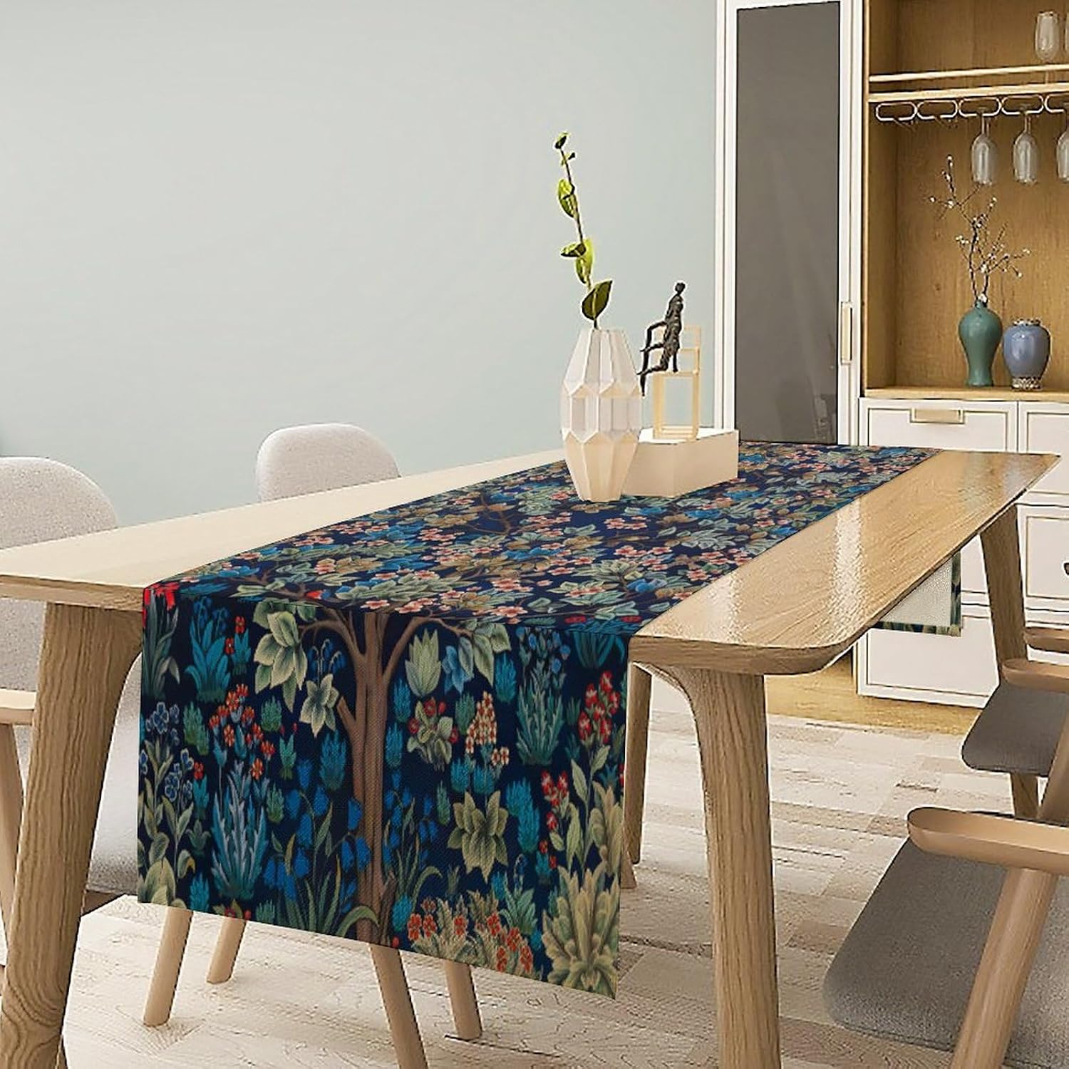 William Morris Floral Table Runner William Morris Art Retro Design Pattern Printed Linen Table Runner for Home Kitchen