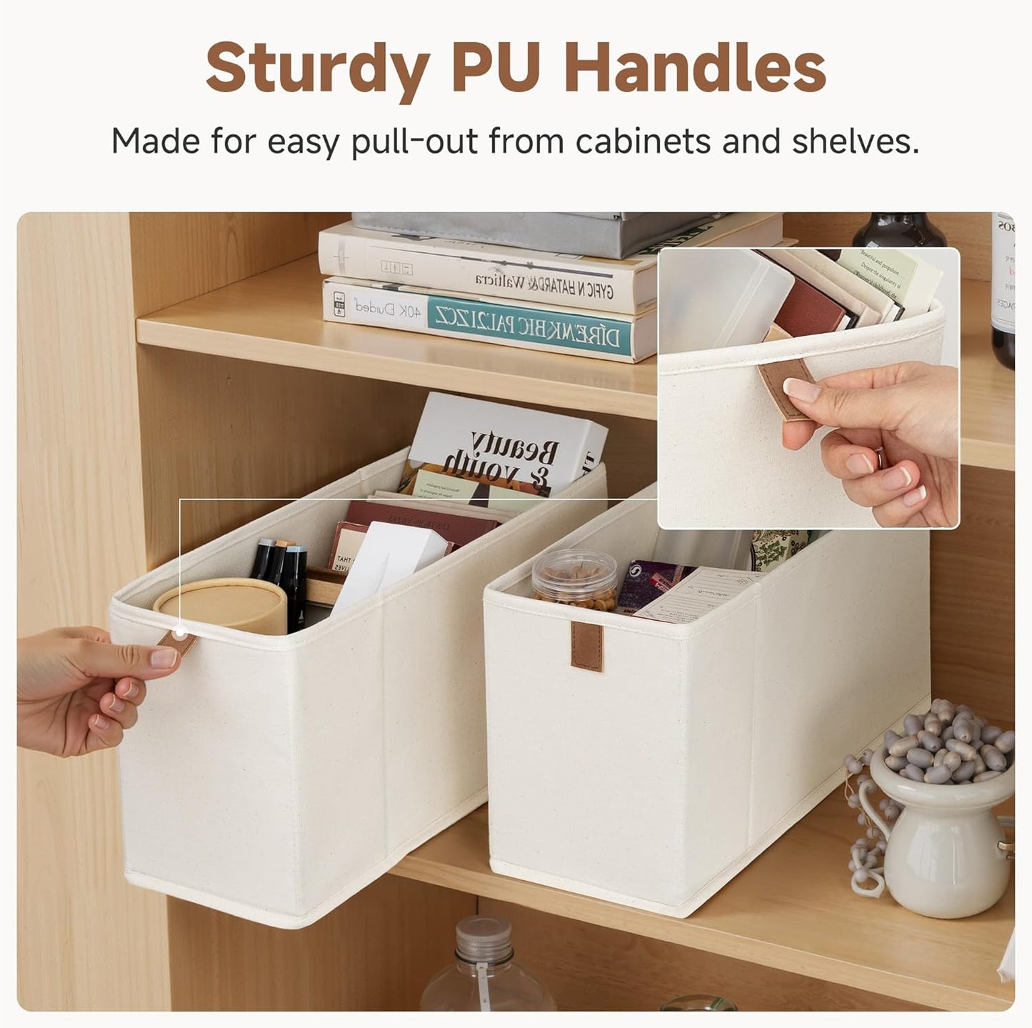 Small Storage Bins / Beige / 6.25'' Width / Set of 4
