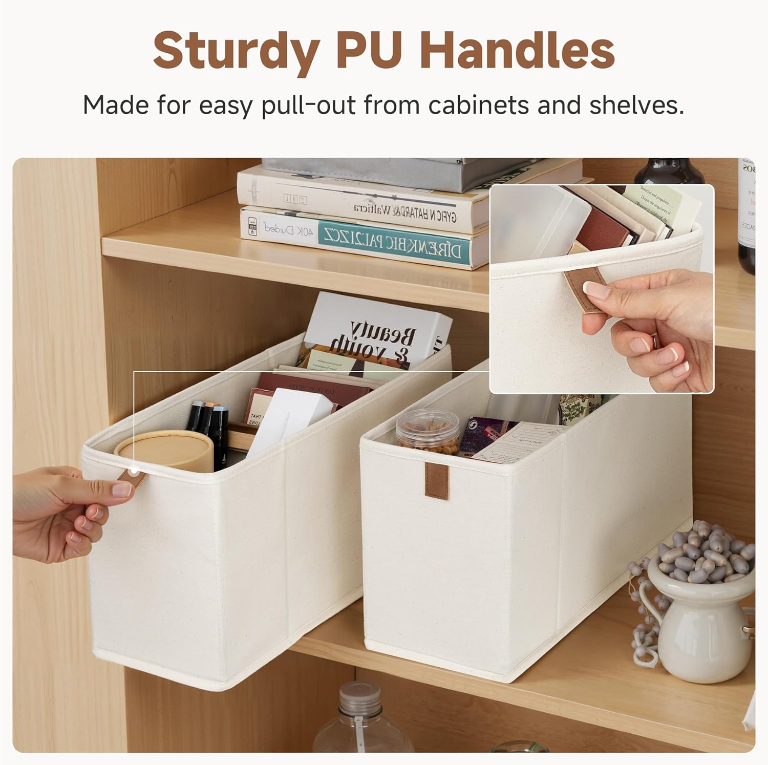 Small Storage Bins / Beige / 6.25'' Width / Set of 4