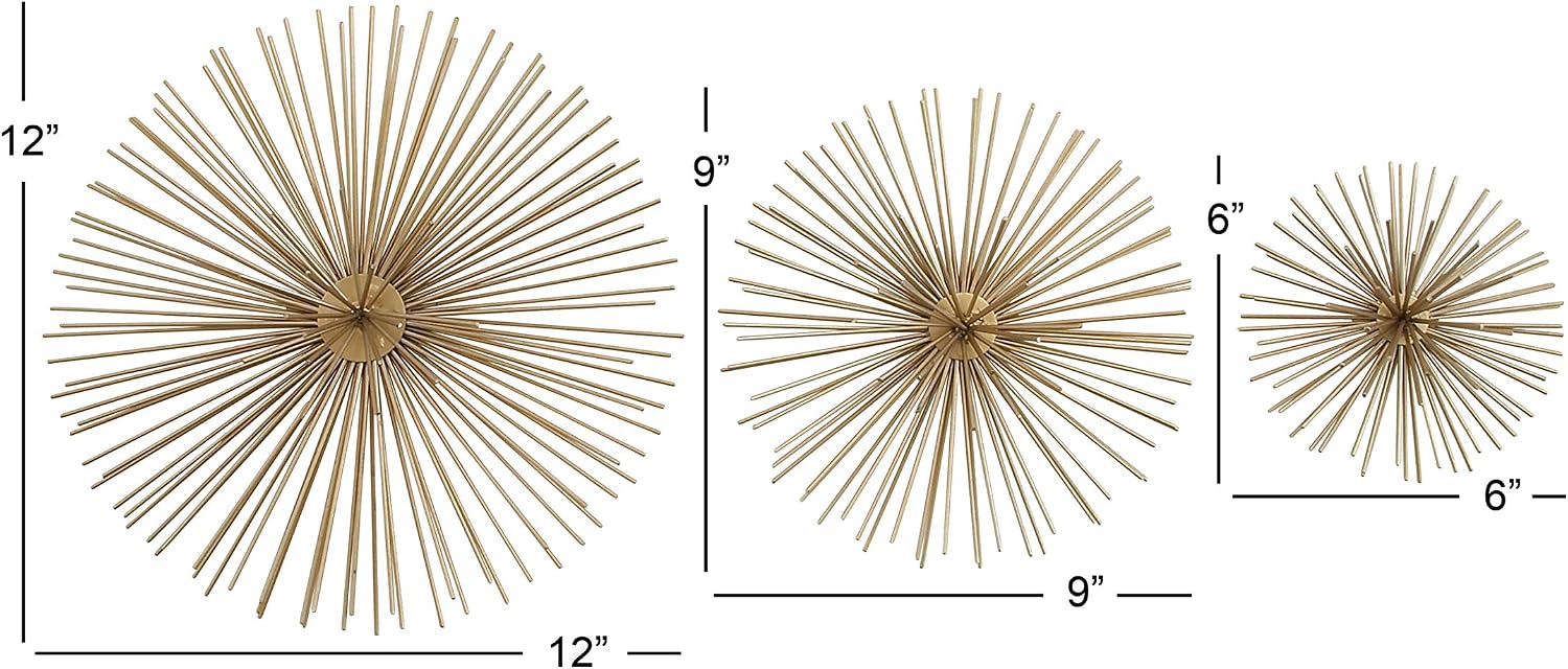Deco 79 Metal Starburst 3D Short Spike Wall Decor / Gold / 12"L x 3"W / 12 Inch / Set of 3