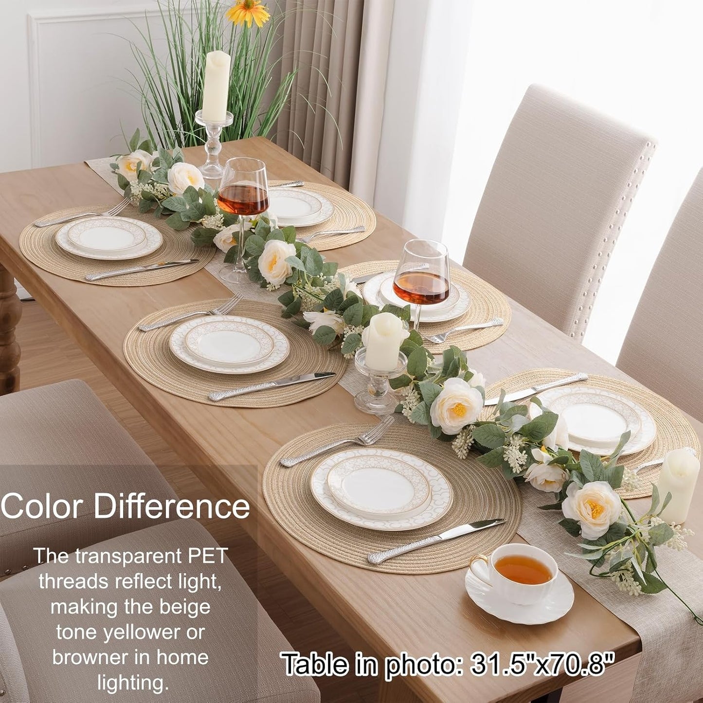 SHACOS Round Braided Placemats Set of 8 Cotton Fabric Round Table Mats Non Slip Washable 15 inch Round Place Mats Home