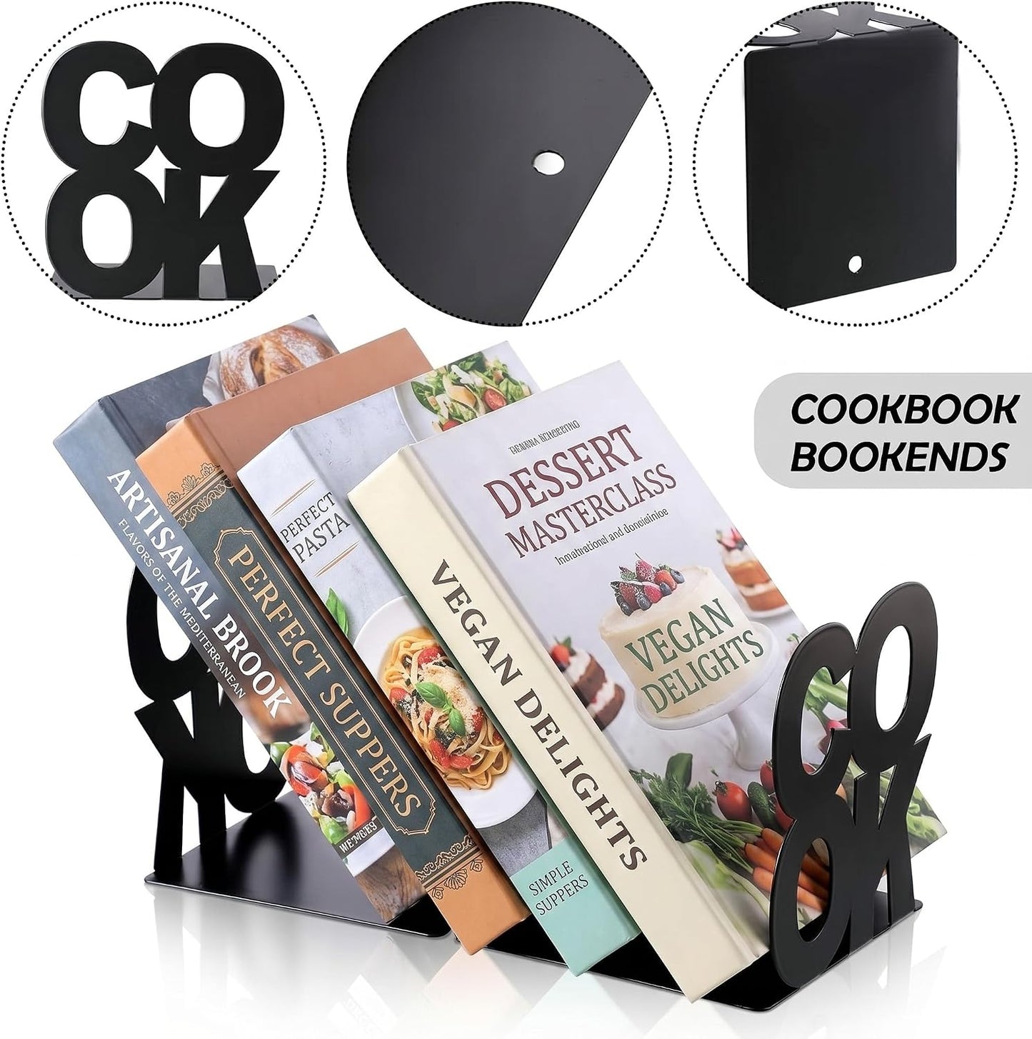 Cookbook Bookends Kitchen Decorative Metal Supports for Book-Rack Desk Kitchen Book Shelf Holder