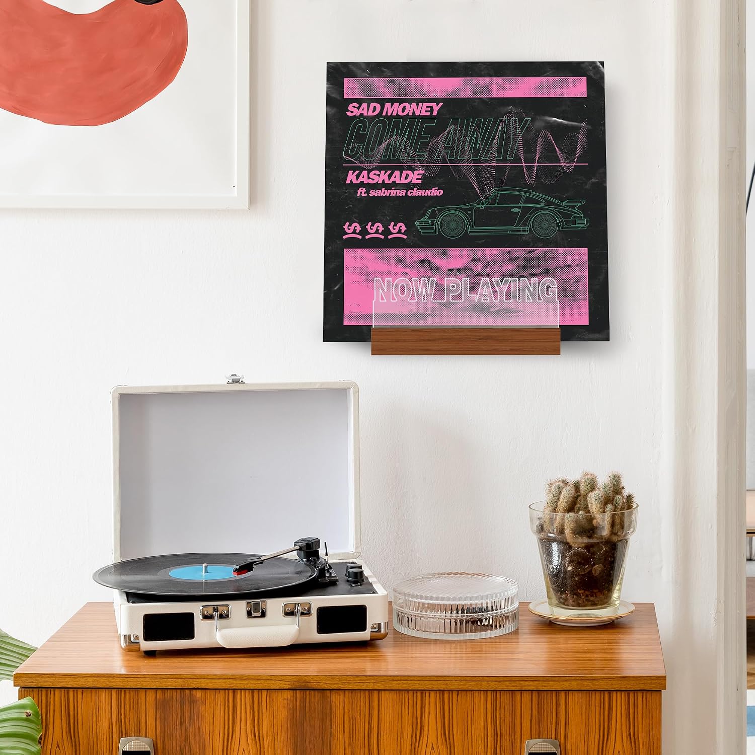 CoolGift Mart Now Playing Vinyl Record Stand Wall Mount, Light up Record Holder, Wooden Acrylic Display with Warm White