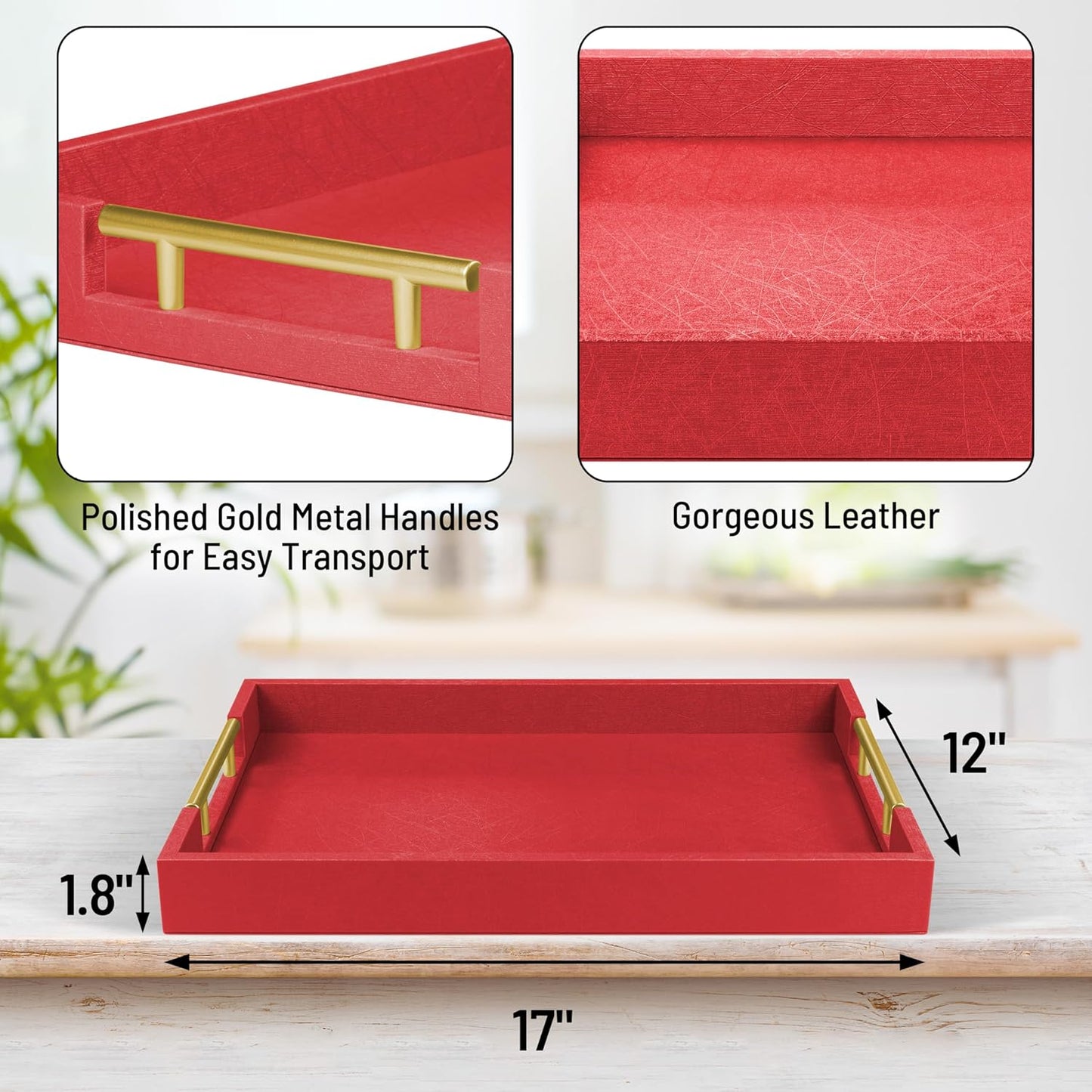 17"" x 12"" Wood Serving Tray / Red / 17 x 12 x 1.8