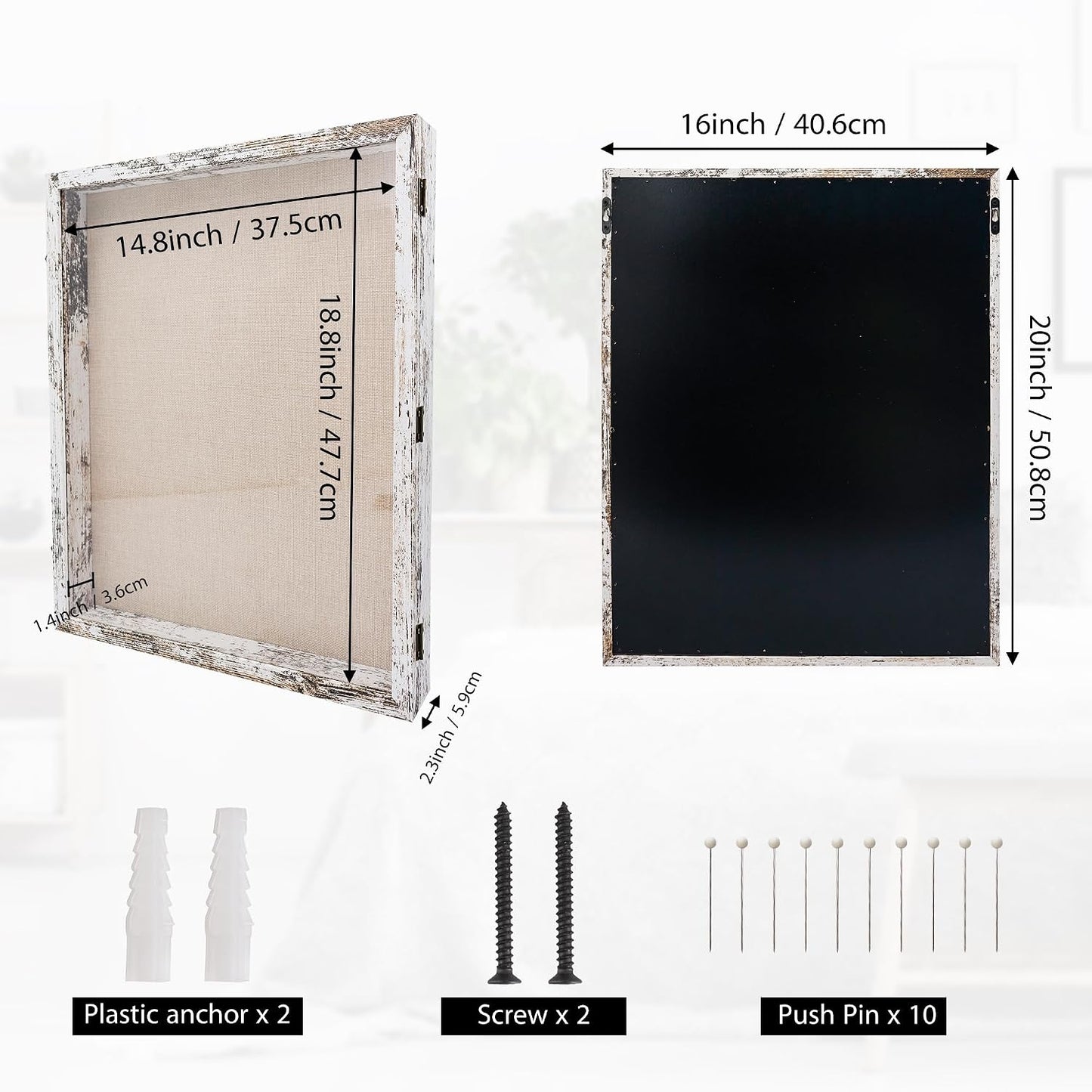GraduationMall 16x20 Wood Shadow Box Frame Glass Door Display Case with Linen Back and 6 Stick Pins,1.5 inches Interior