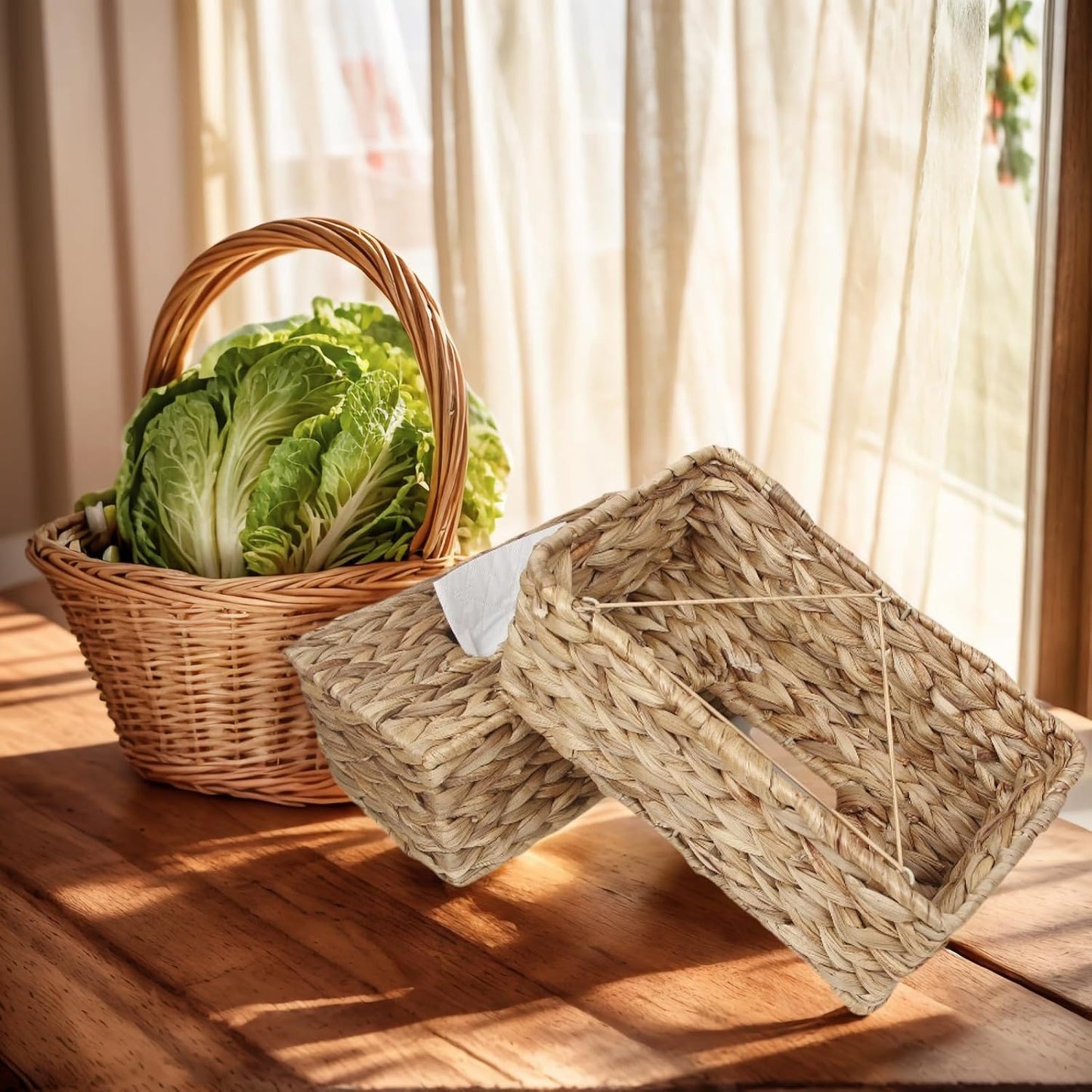 Wicker Woven Facial Tissue Holder / Rectangle / Natural