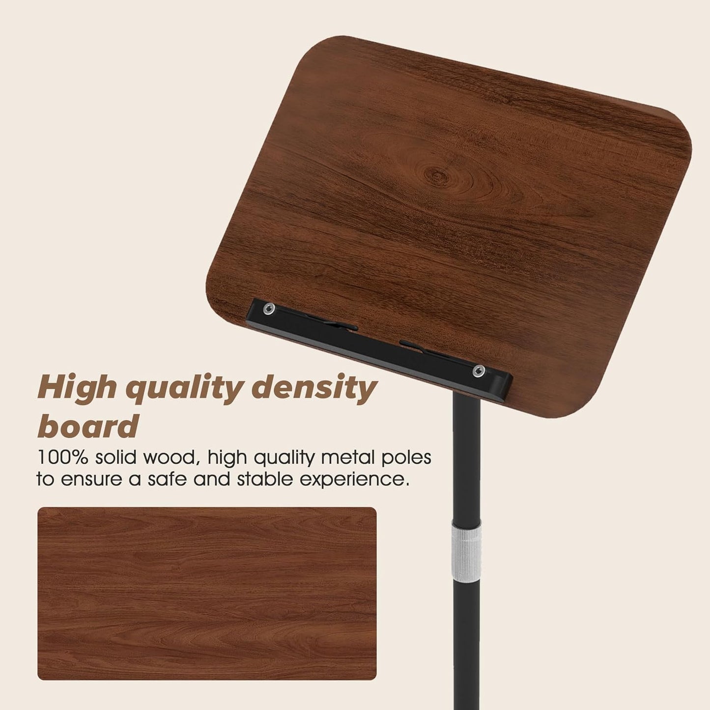 2 in 1 Adjustable Music Stand for Sheet Music, Dual Use Desktop and Floor, Book Stand with Tray & Elastic Page Clips