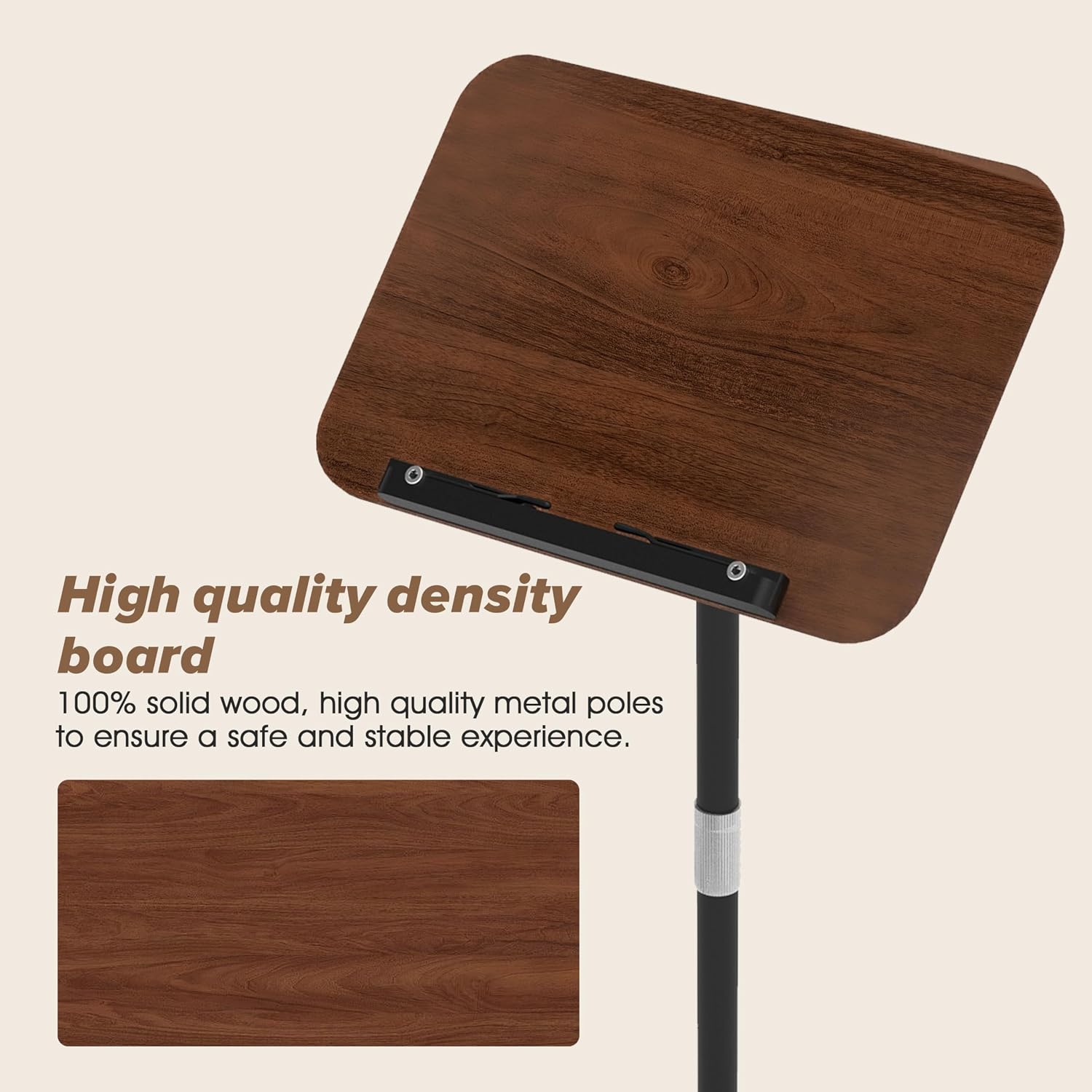 2 in 1 Adjustable Music Stand for Sheet Music, Dual Use Desktop and Floor, Book Stand with Tray & Elastic Page Clips