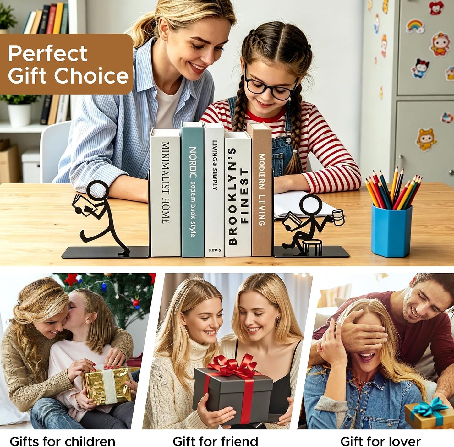 Foldable Metal Decorative Bookends / Bookworm