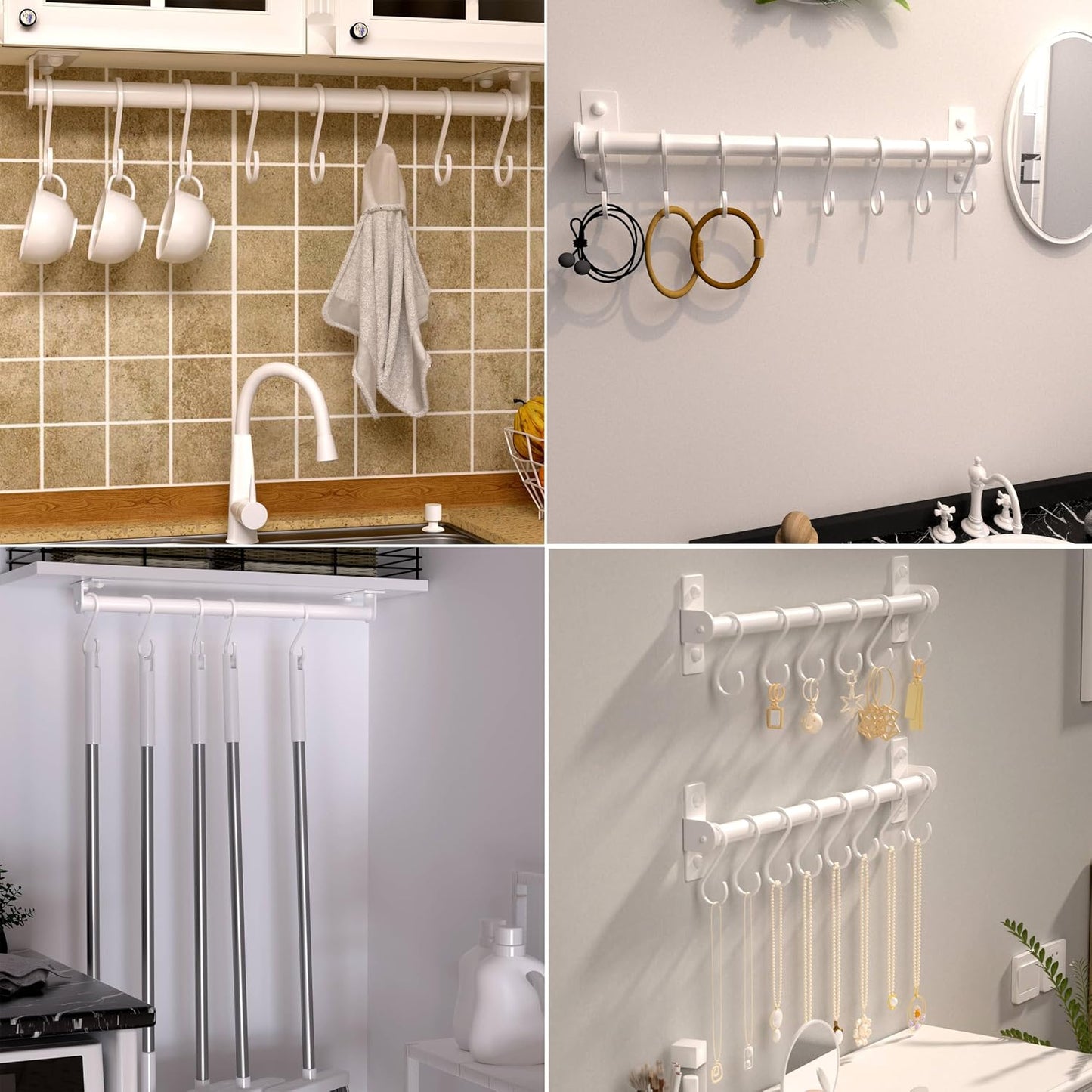 Kitchen Utensil Holder Hanger, Pot and Pan Rack Wall Mounted, Kitchen Rail with 8 Hooks for Hanging Cooking Utensils