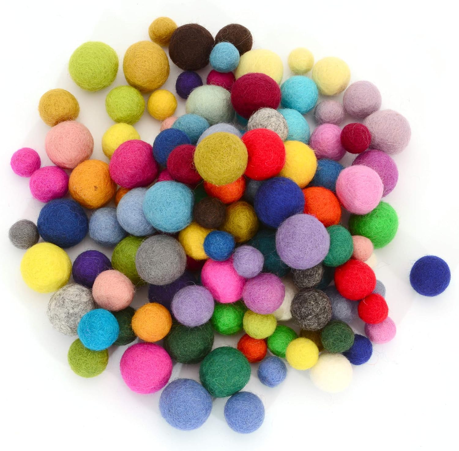 Glaciart One Felt Pom Poms, Wool Balls (160 Pcs) 4 Sizes: 1 cm, 1.5 cm, 2 cm & 2.5 cm, Handmade Felted 40 Color (Red