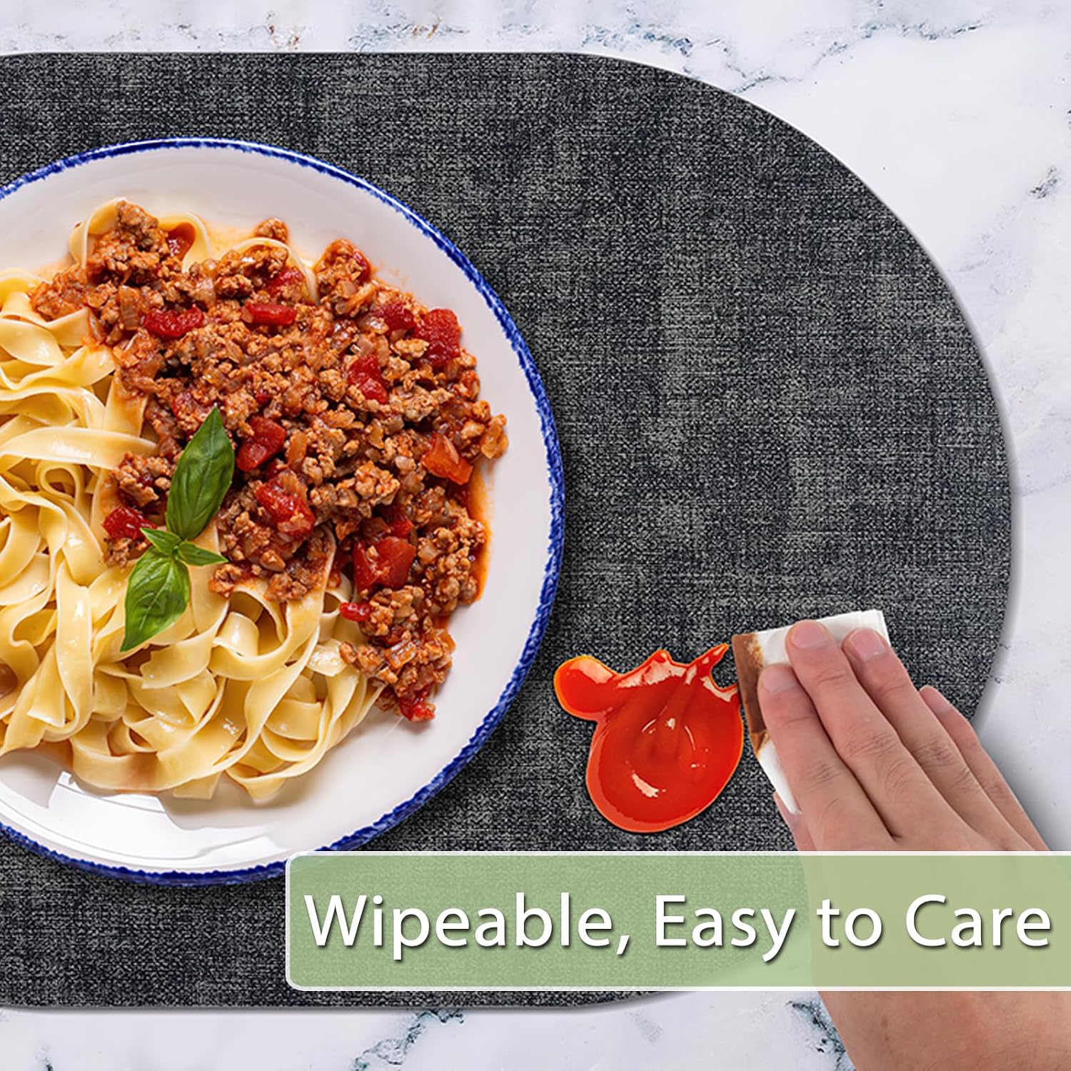 Placemats Set of 8 Non-Slip, Heat Resistant Oval Leather Place mats Double Layer, Waterproof Table Mats Easy to Clean
